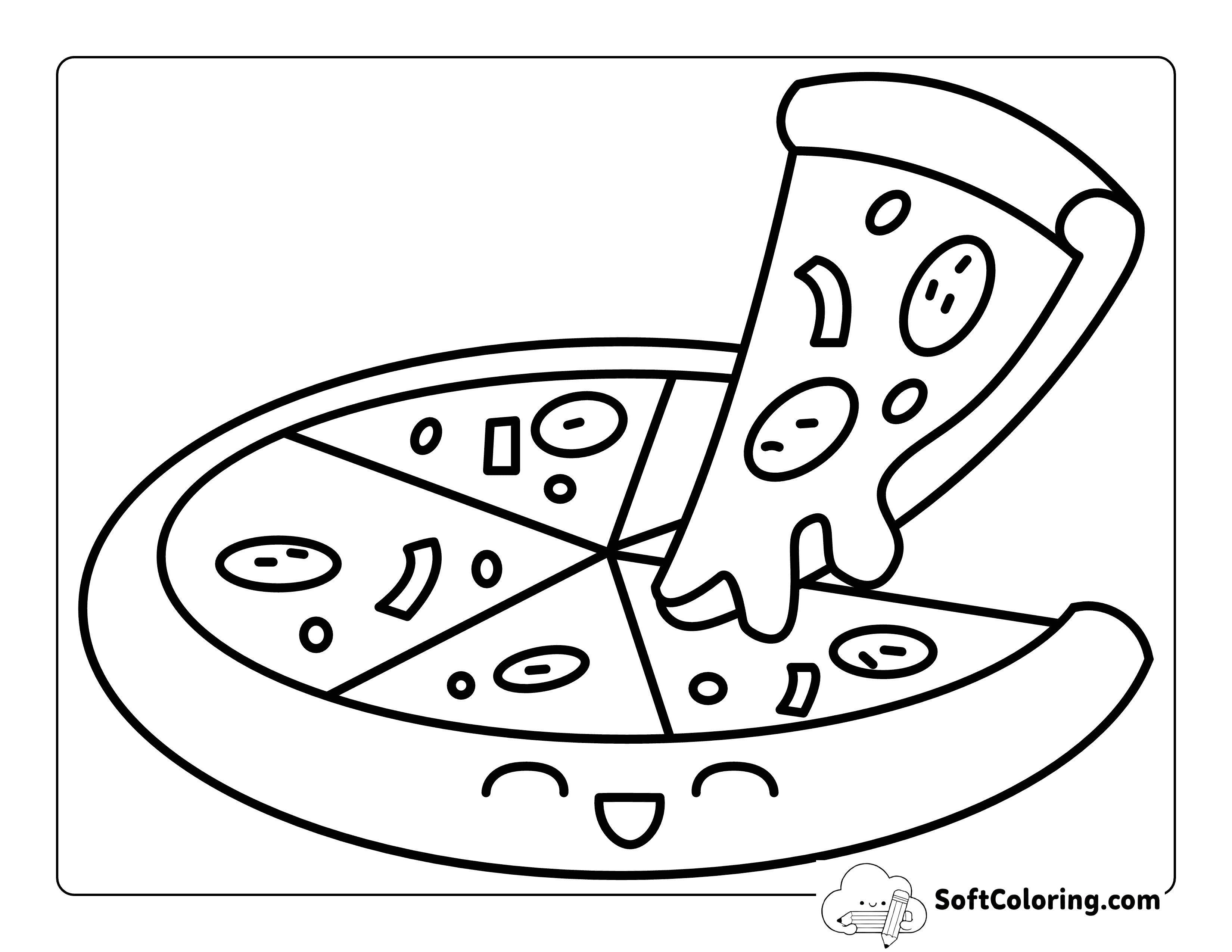 Easy Kawaii Pizza with Gooey Cheese Coloring Page