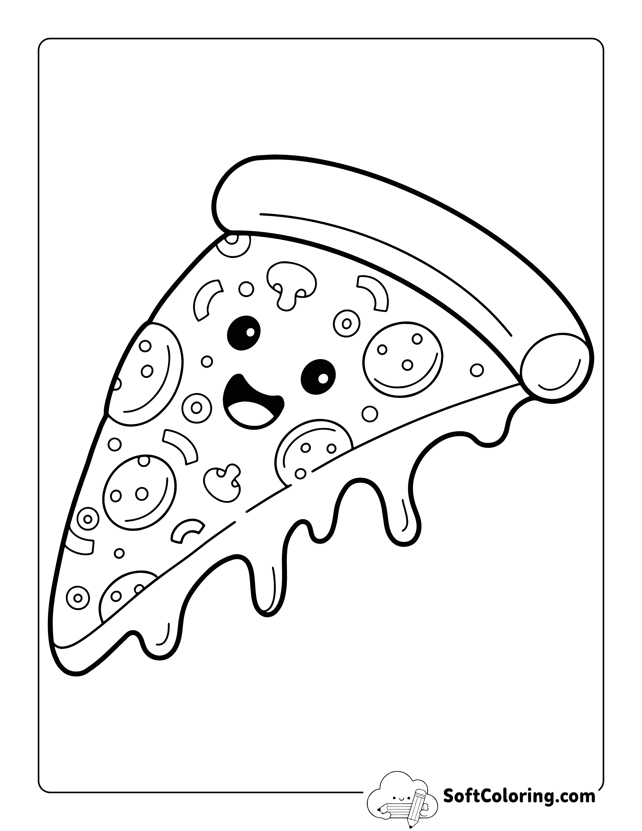 Easy Cute Kawaii Melty Cheese Pizza Coloring Page