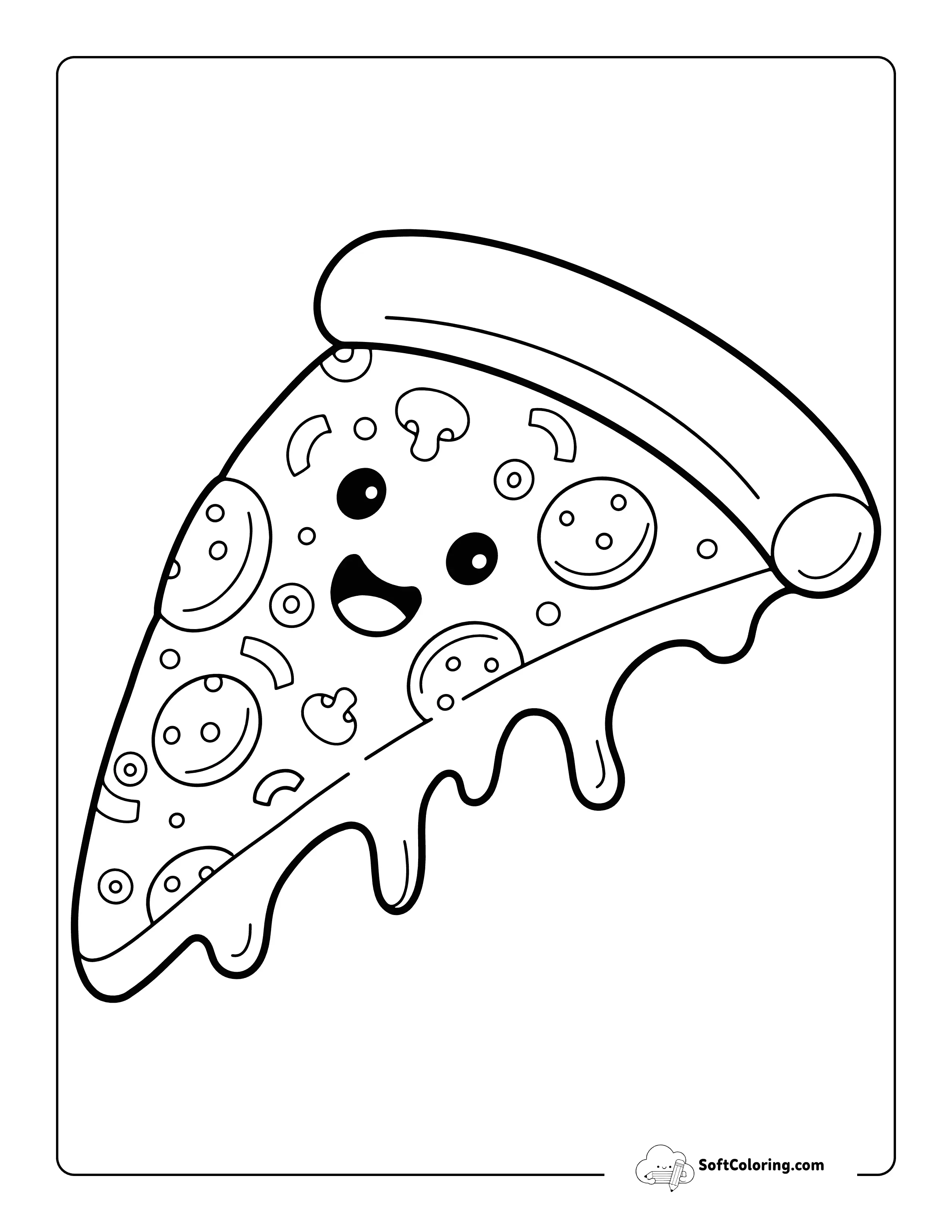 Easy Cute Kawaii Melty Cheese Pizza Coloring Page