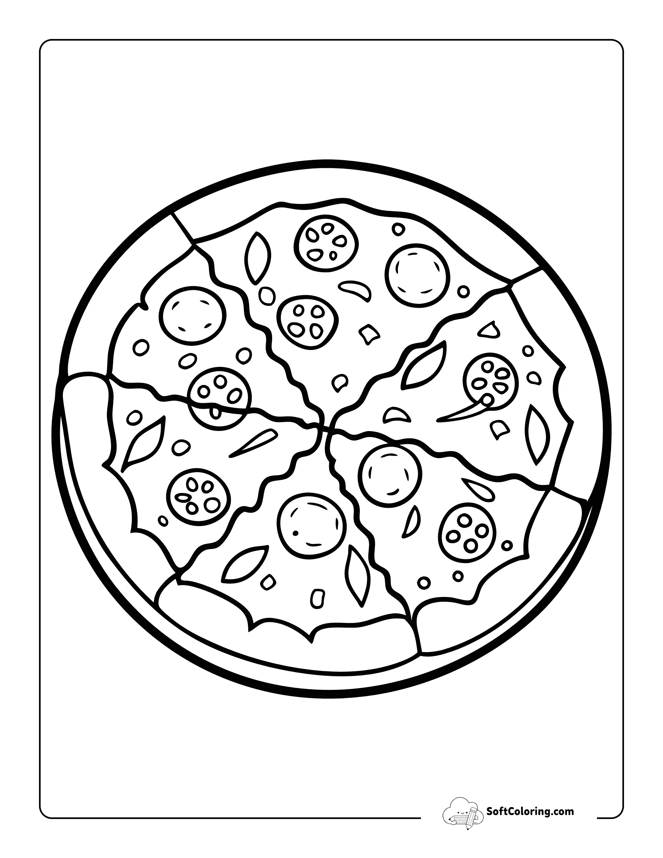 Easy Pepperoni Pizza With Tomato Printable To Color