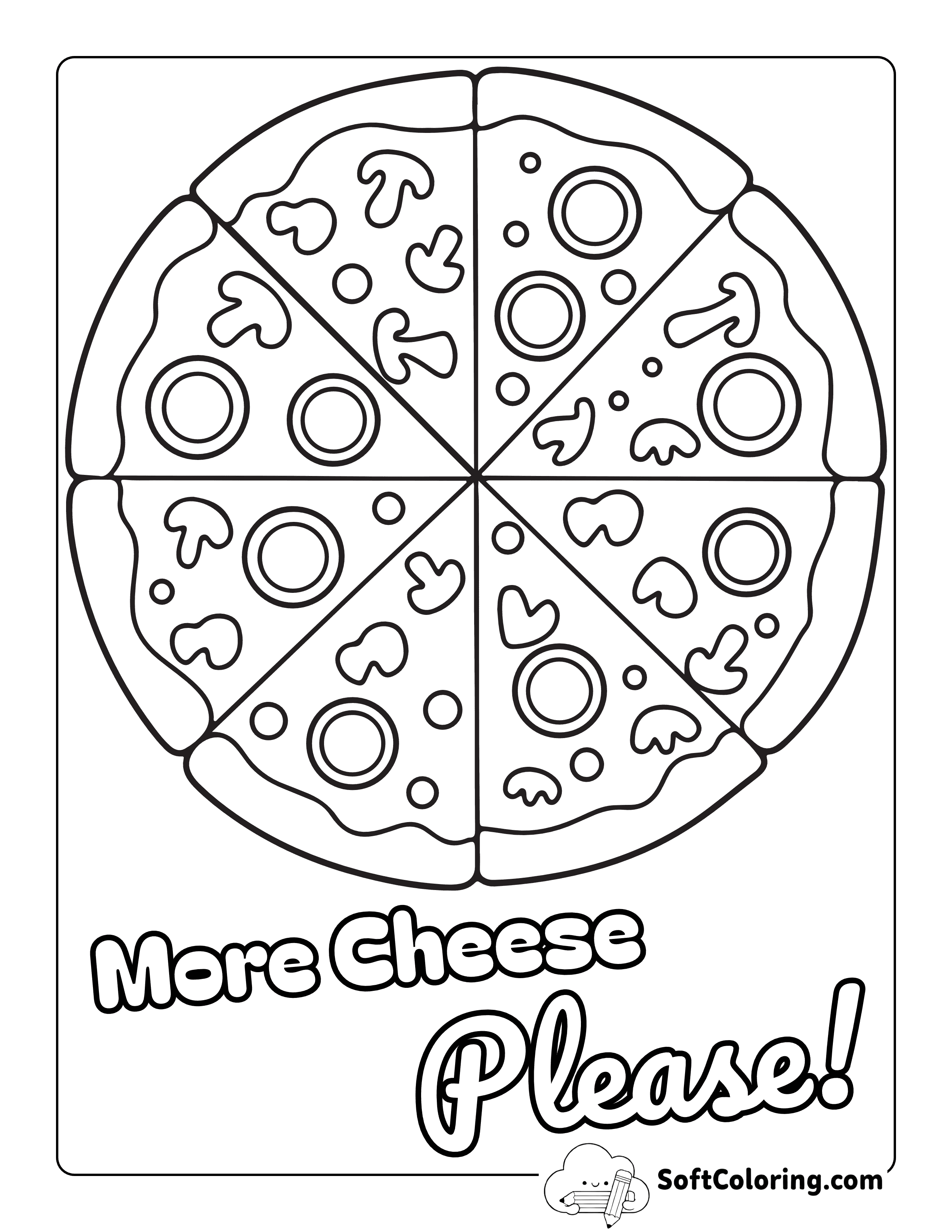 "More Cheese, Please!" - Easy Pizza Coloring Page