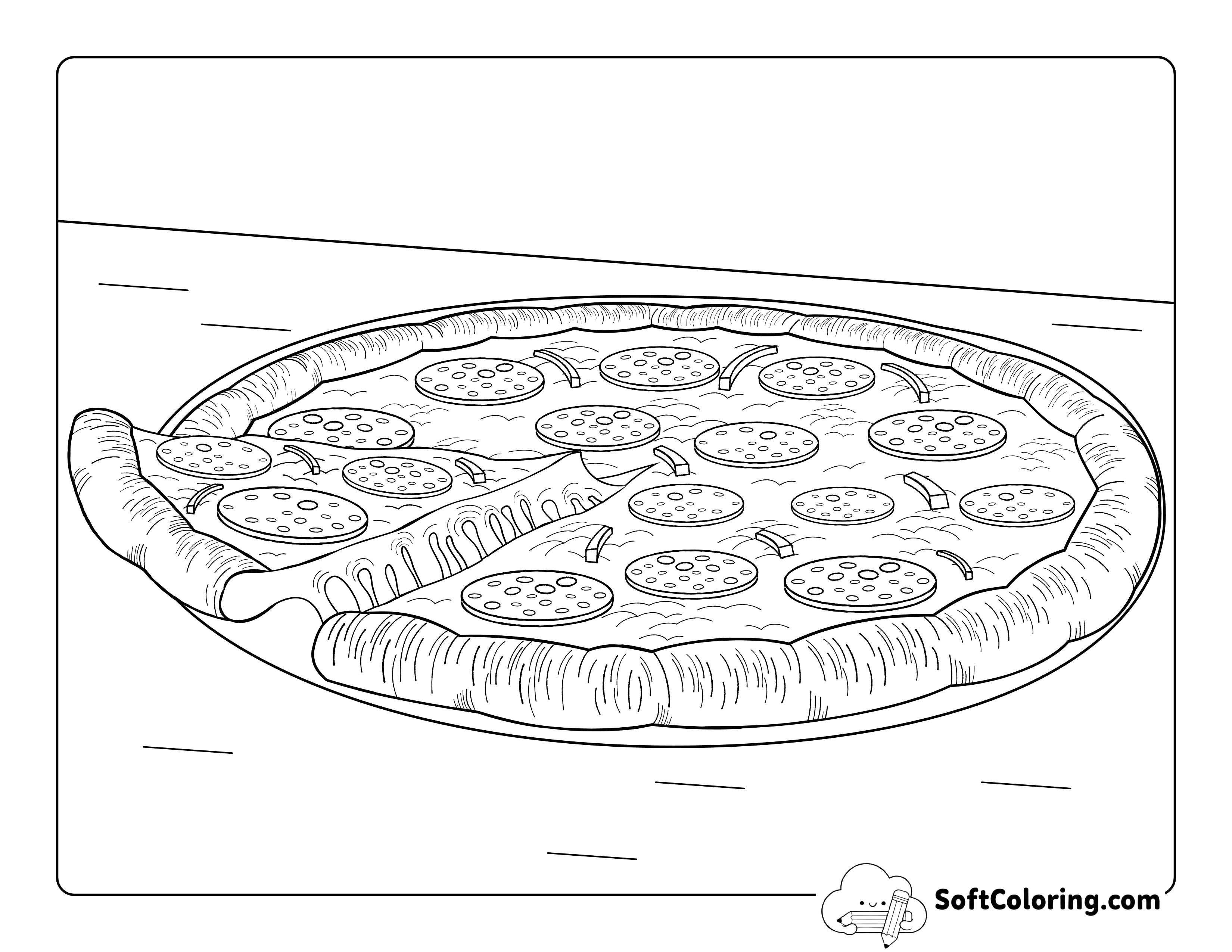 Realistic Pizza Drawing Coloring Page for Teens and Adults