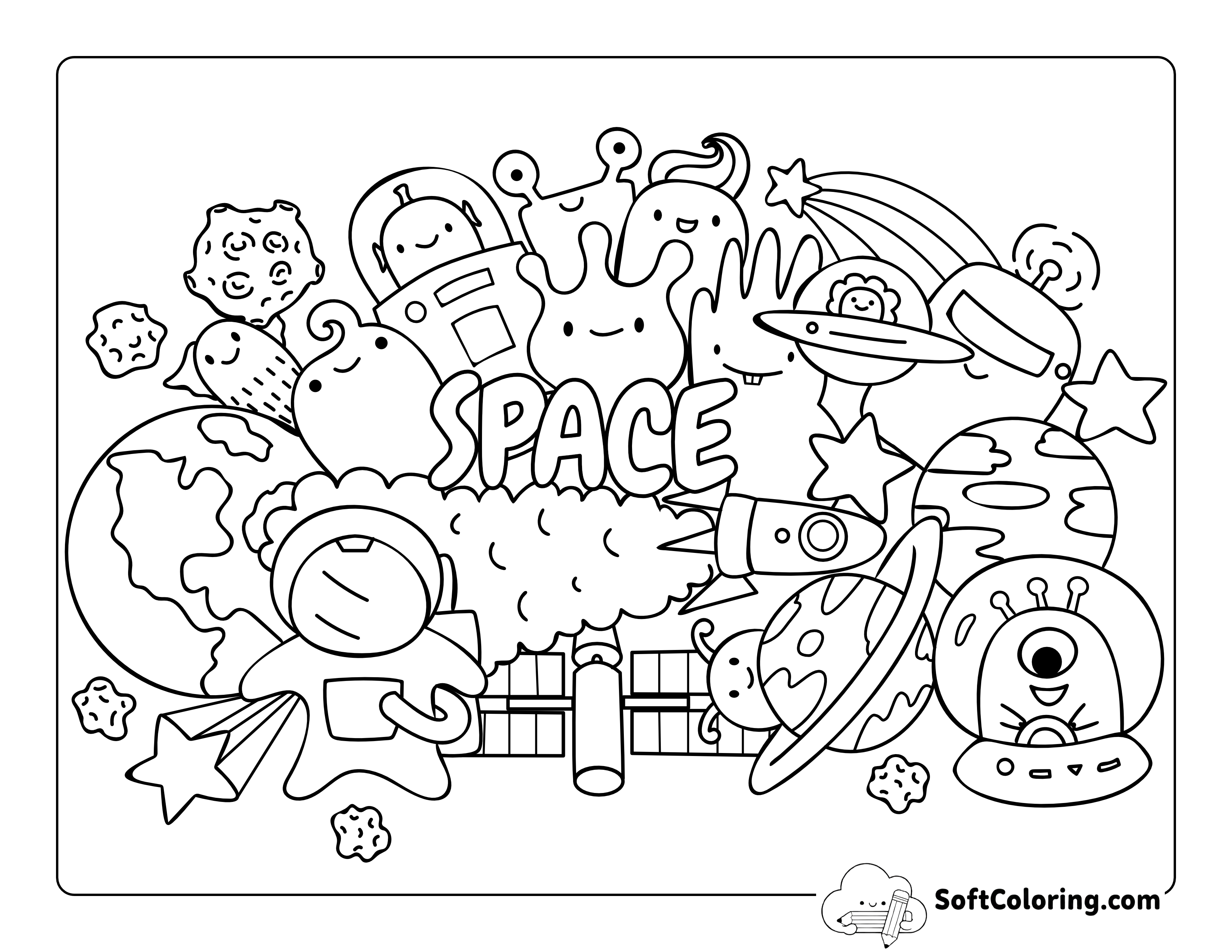Space Doodle Coloring Sheet for Kids