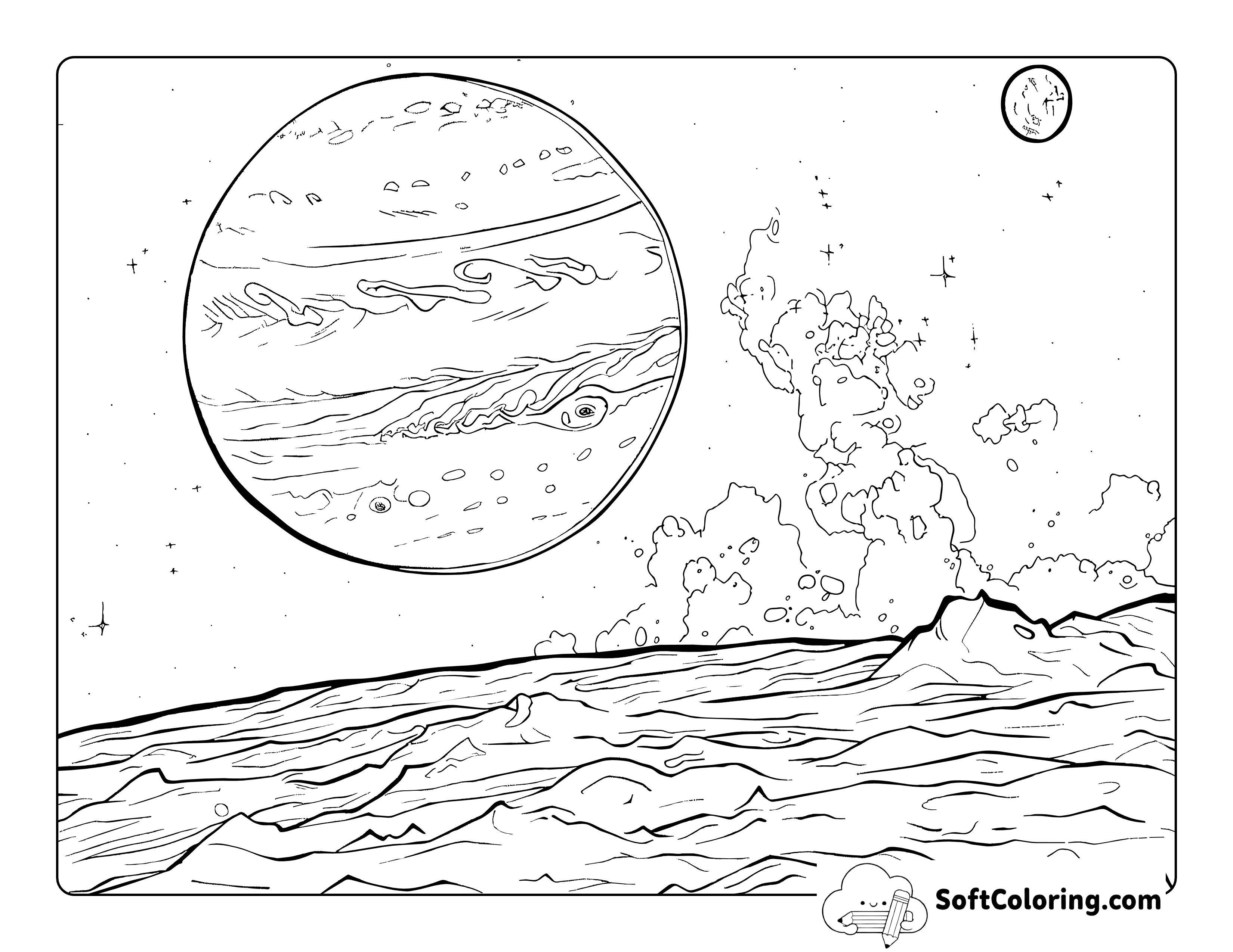 Jupiter and Europa Detailed Coloring for Adults