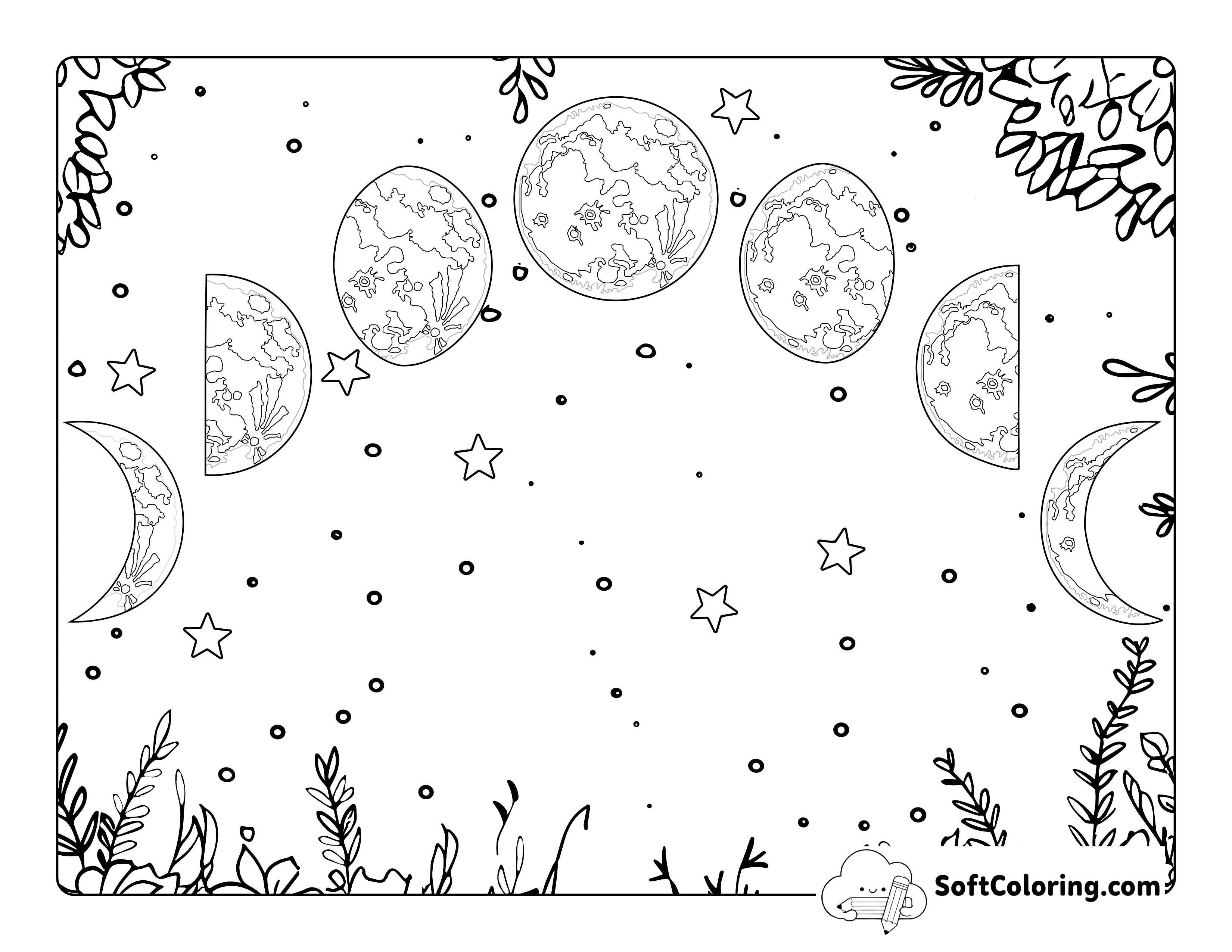 Aesthetic Moon Phases Coloring Page for Teens and Adults