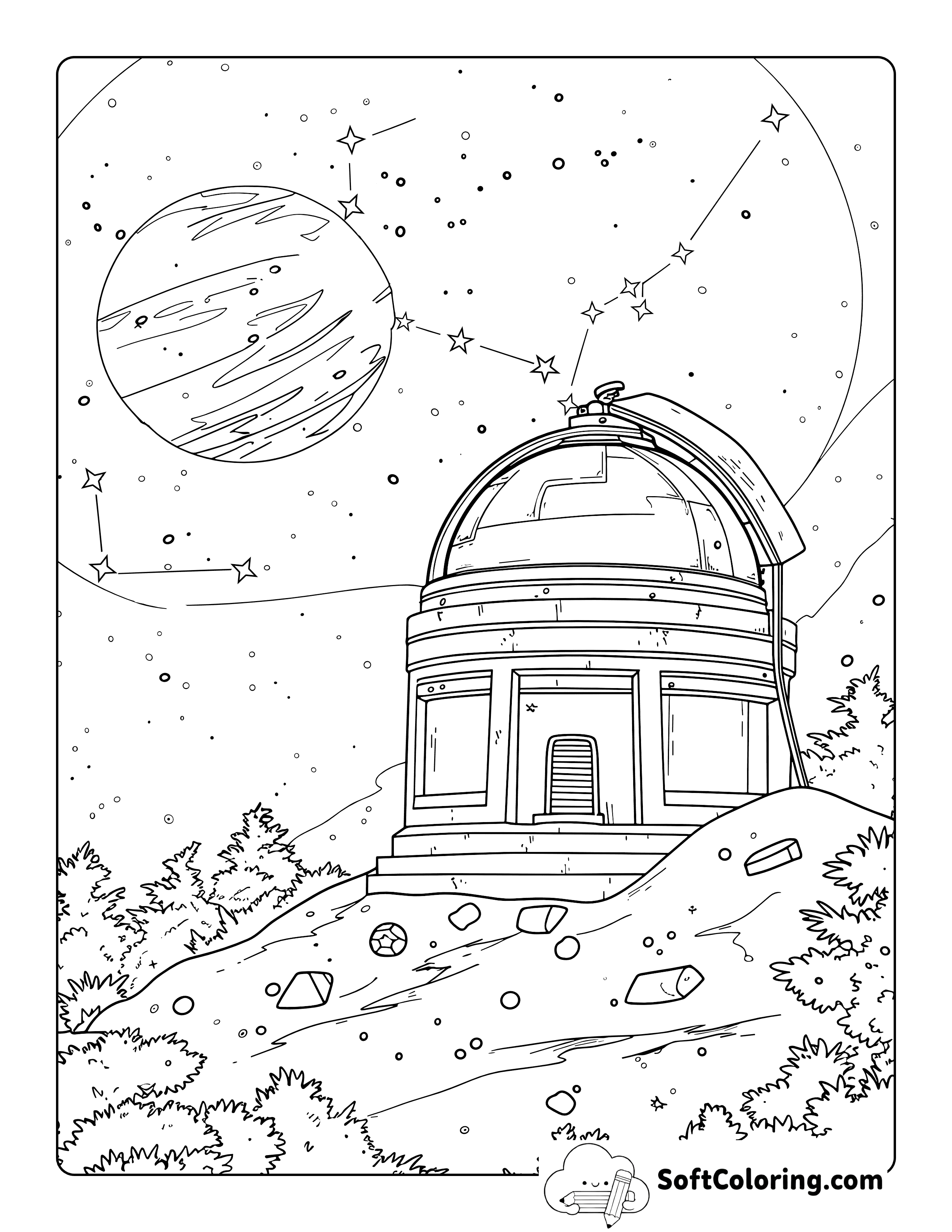 Detailed Space Observatory Coloring Page for Teens and Adults