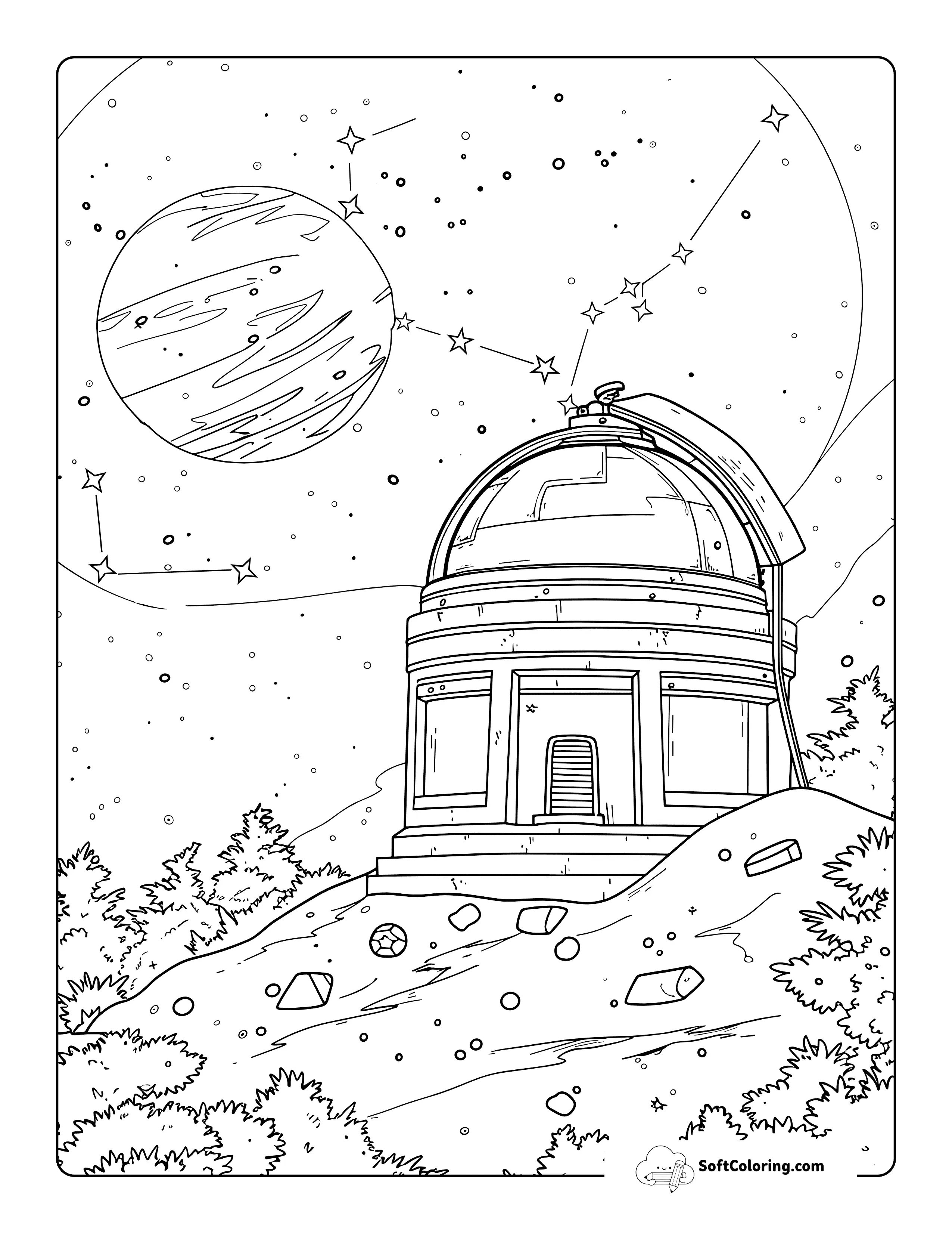 Detailed Space Observatory Coloring Page For Teens And Adults