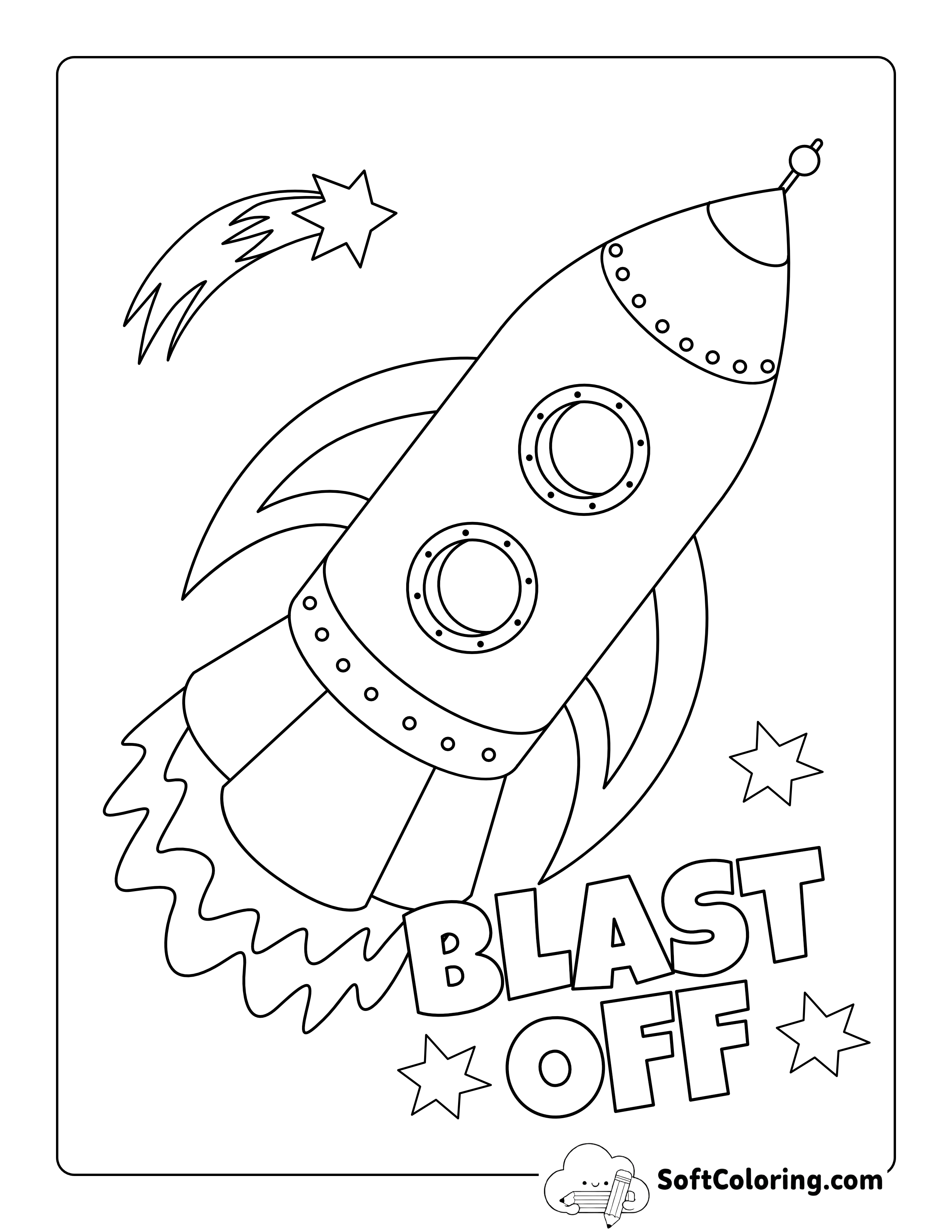 "Blast Off" Space Rocket Picture to Color