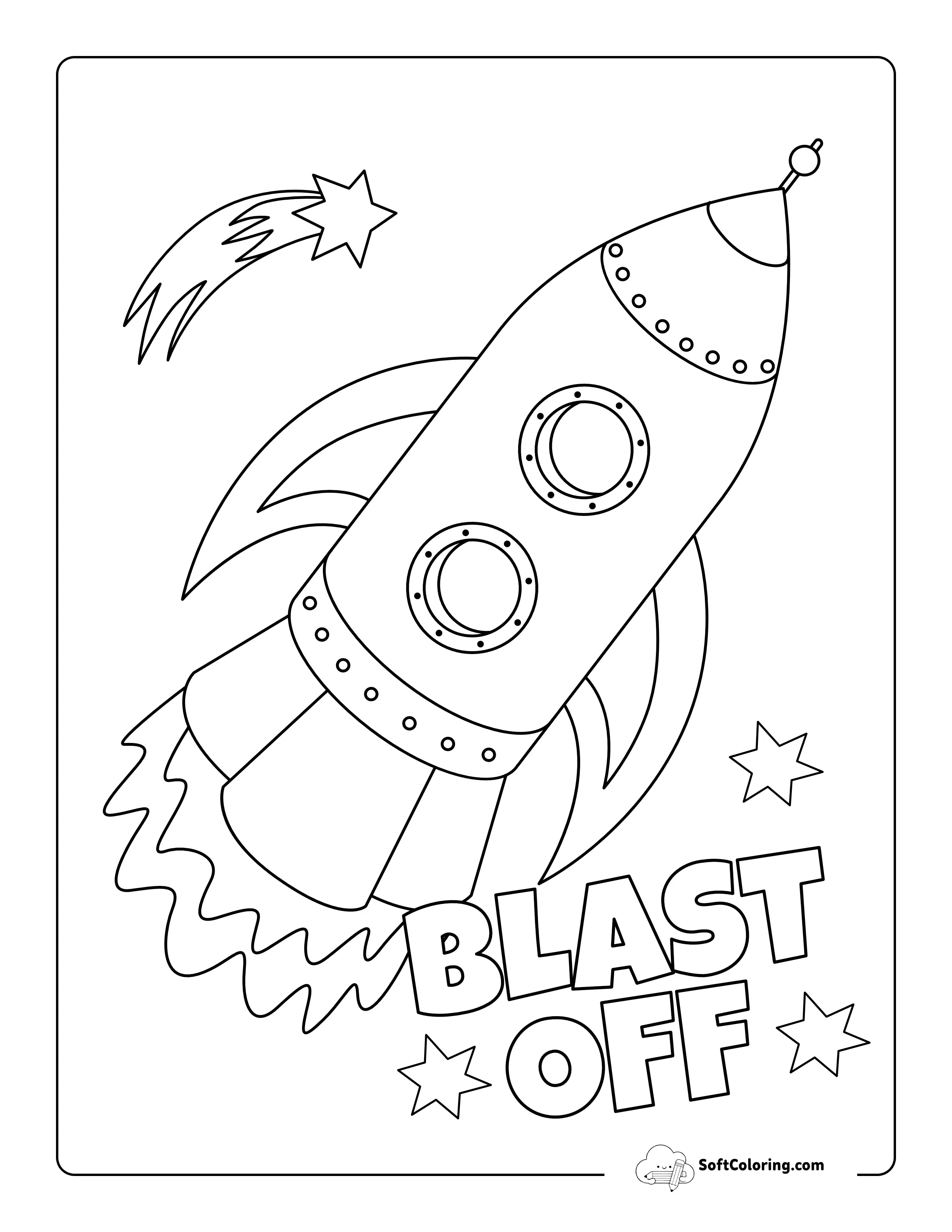 "Blast Off" Space Rocket Picture To Color