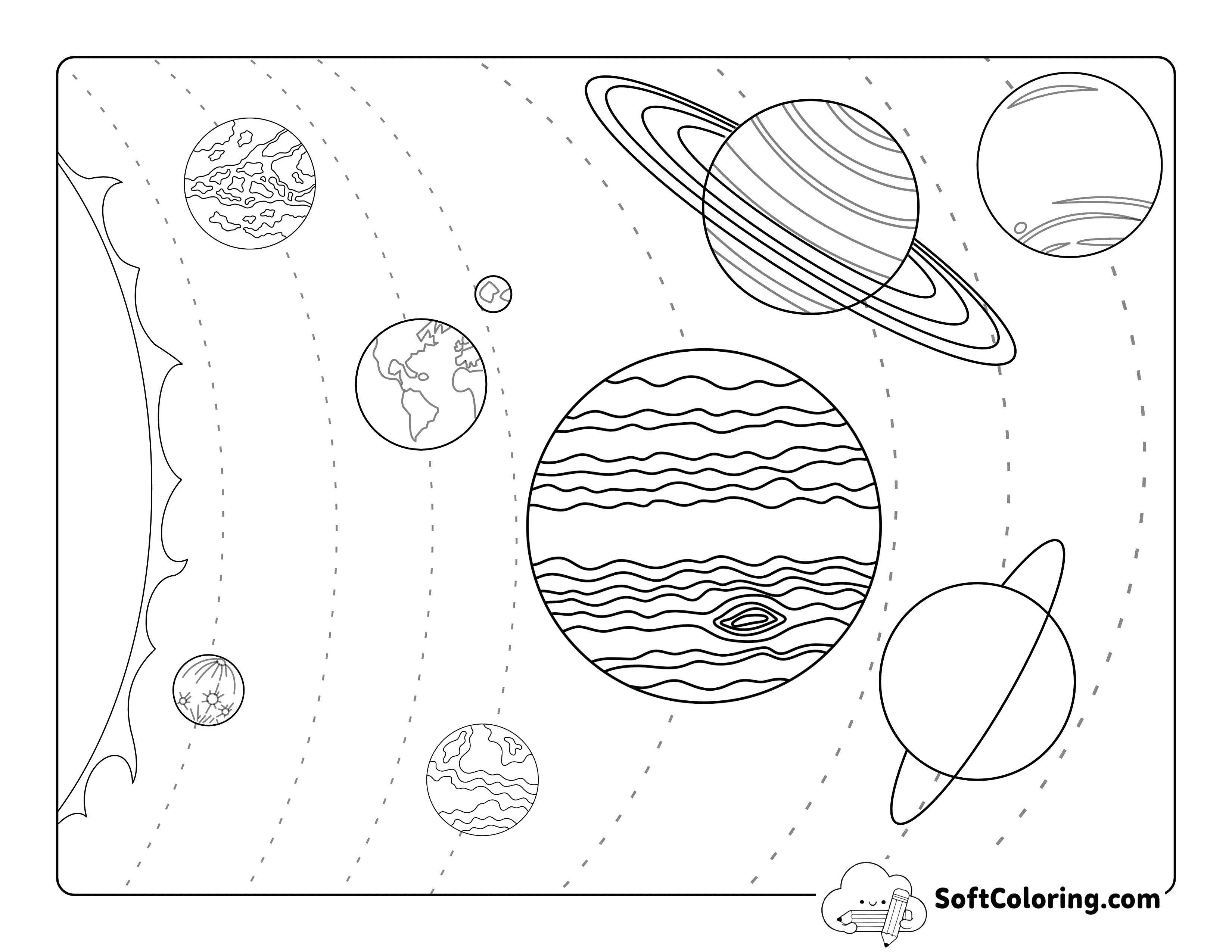 Detailed Coloring Sheet of Our Solar System