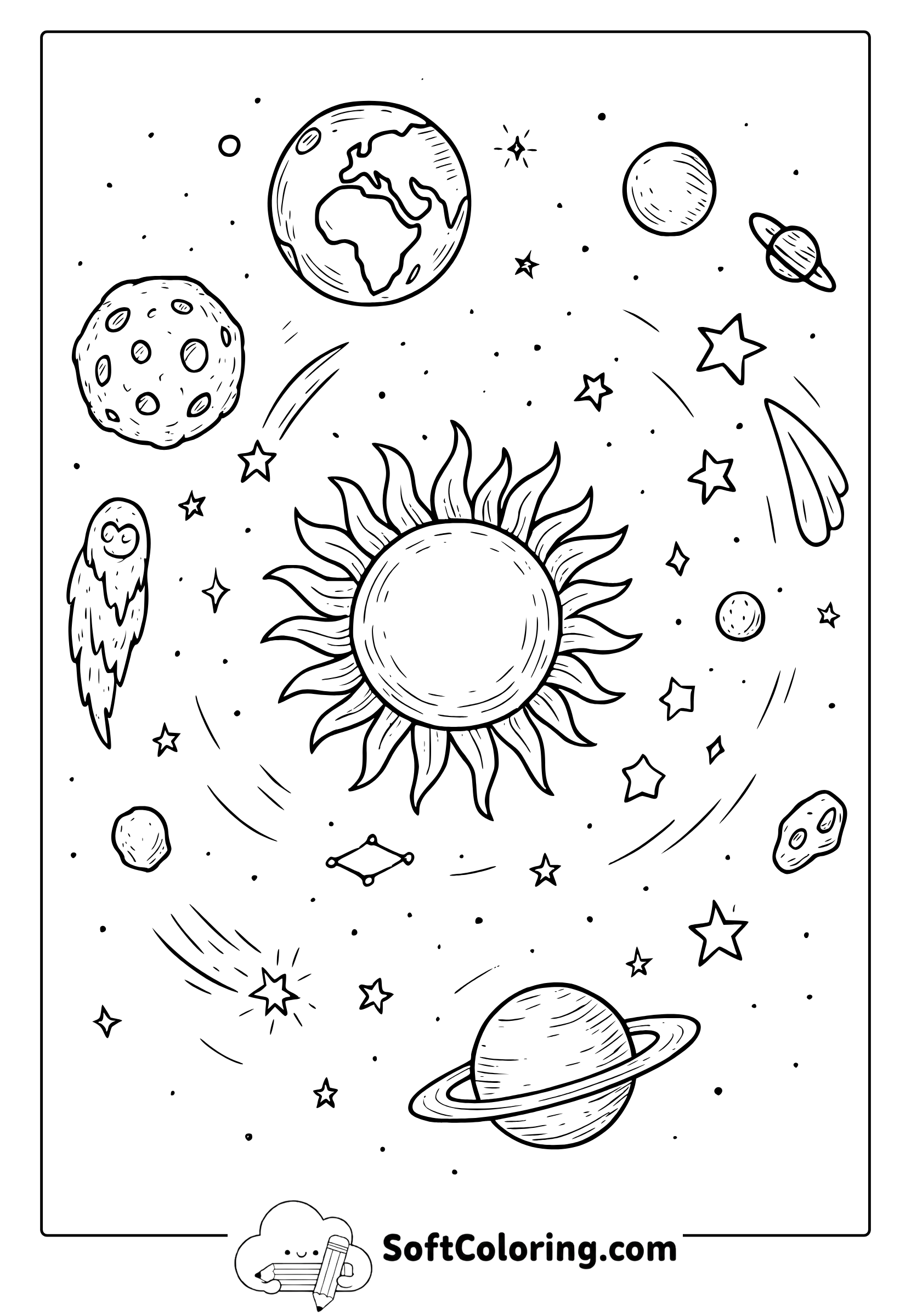 planets and stars coloring page
