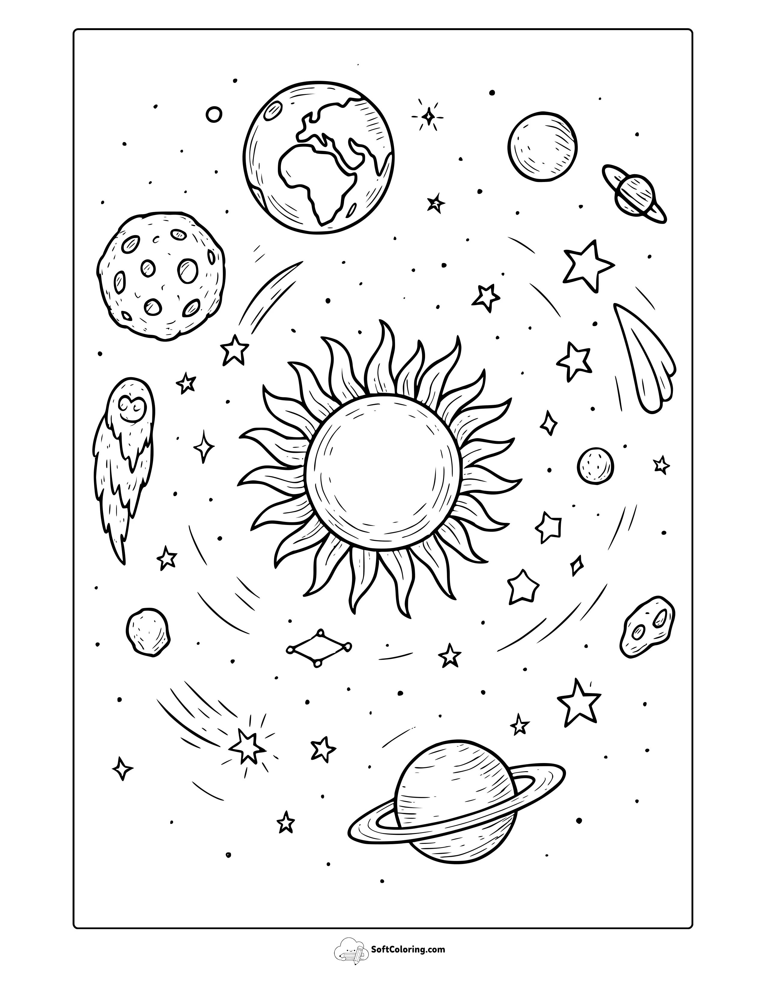 Planets And Stars Coloring Page