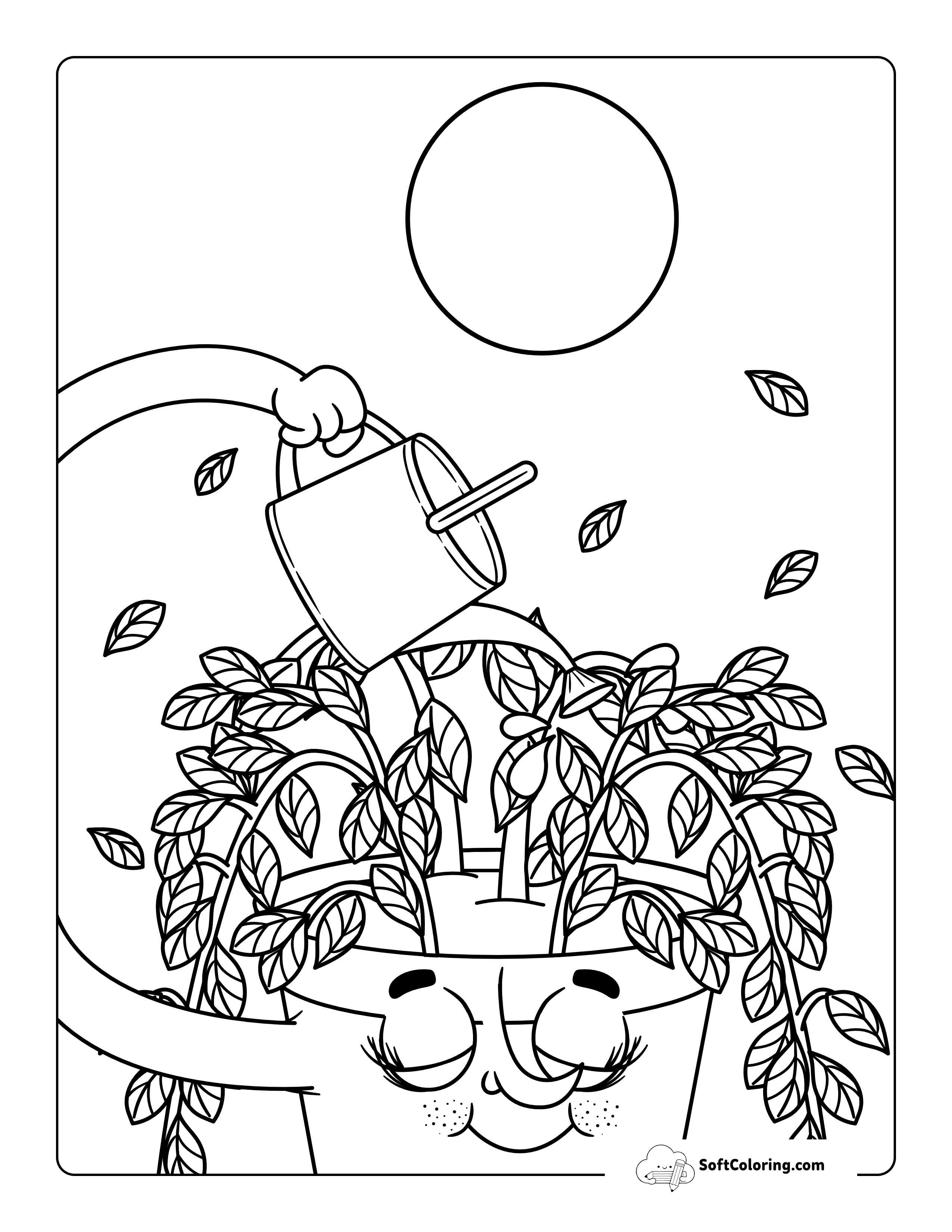 Retro-Style Cartoon Plant Watering Itself