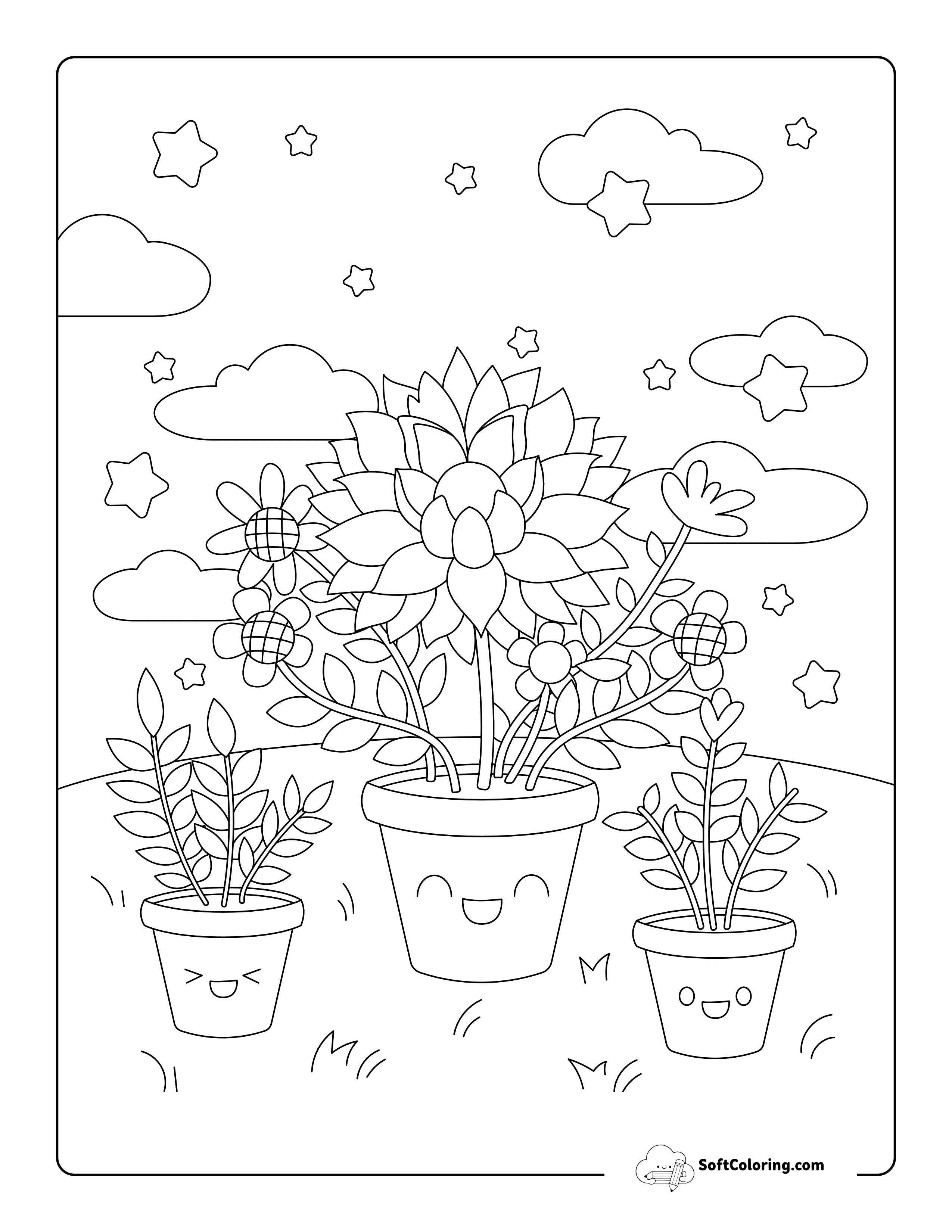 Happy Potted Outdoor Plants With Stars