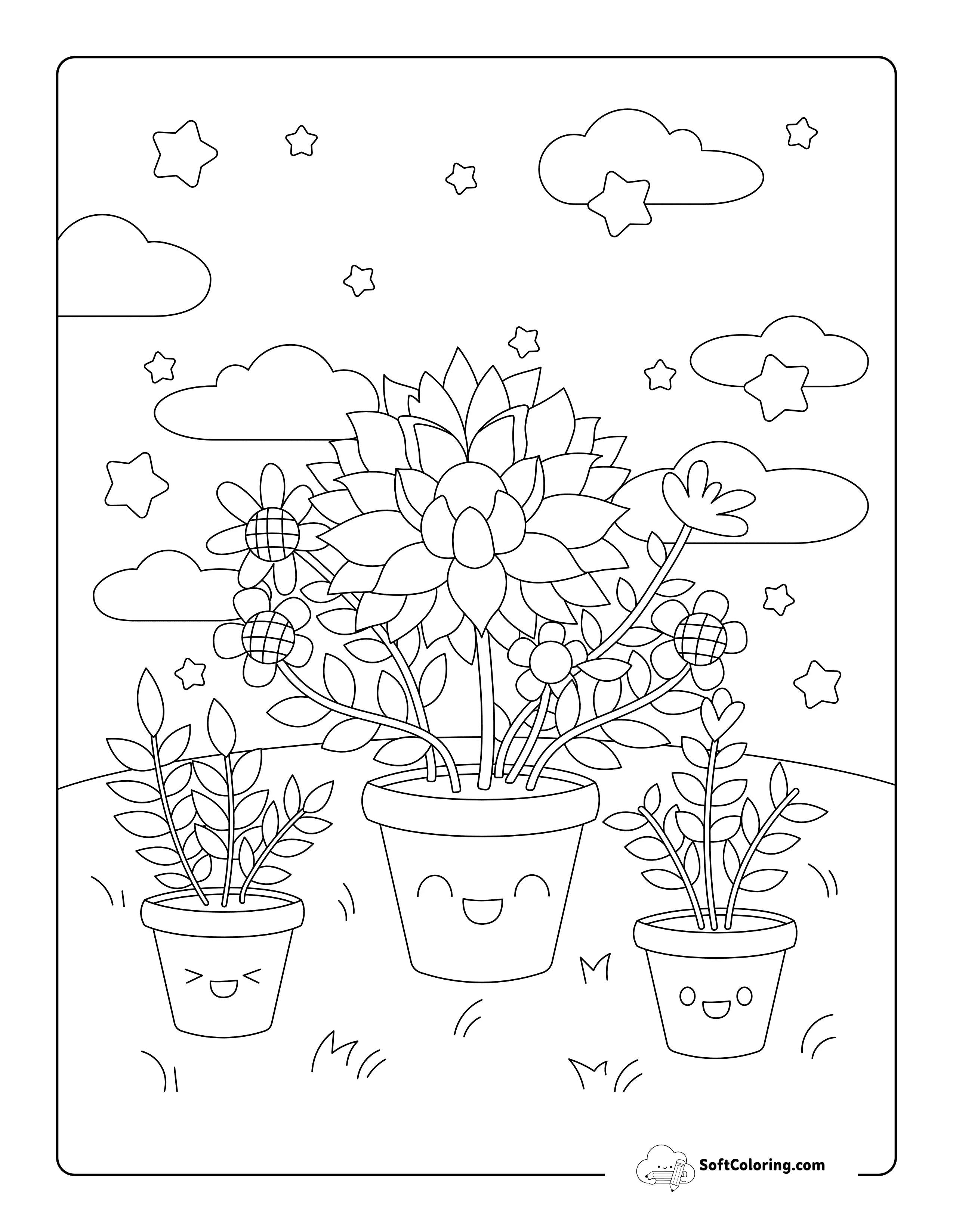 Happy Potted Outdoor Plants With Stars