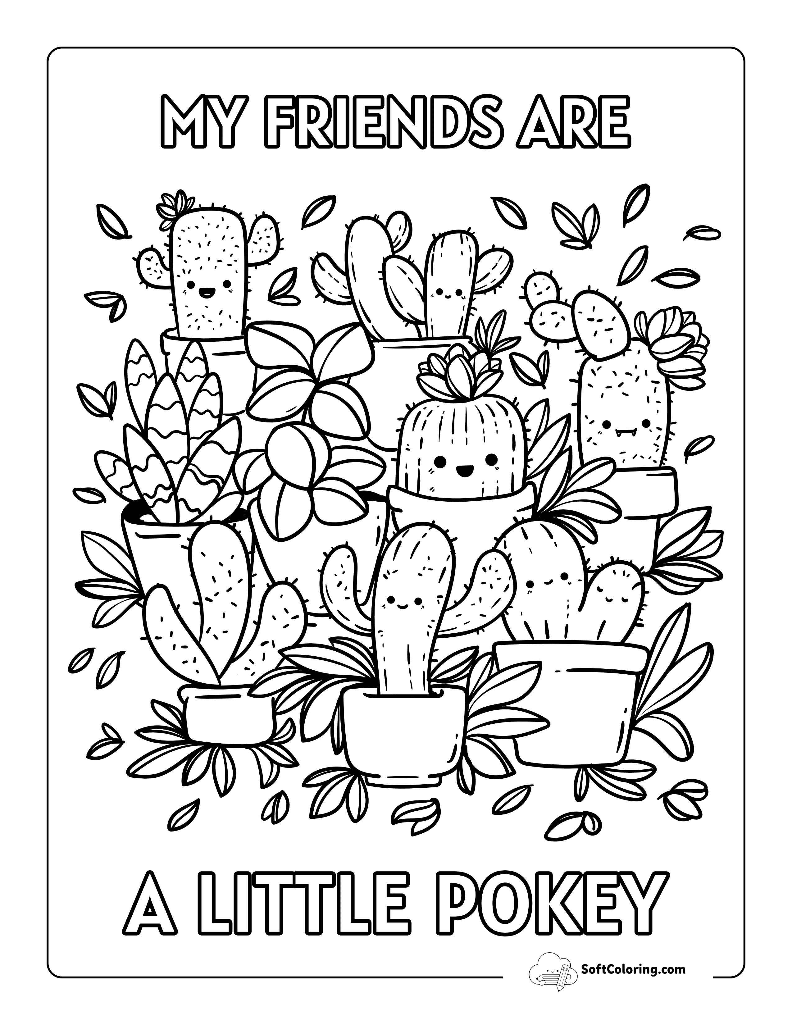"A Little Pokey" - Easy Cartoon Plant Friends To Color