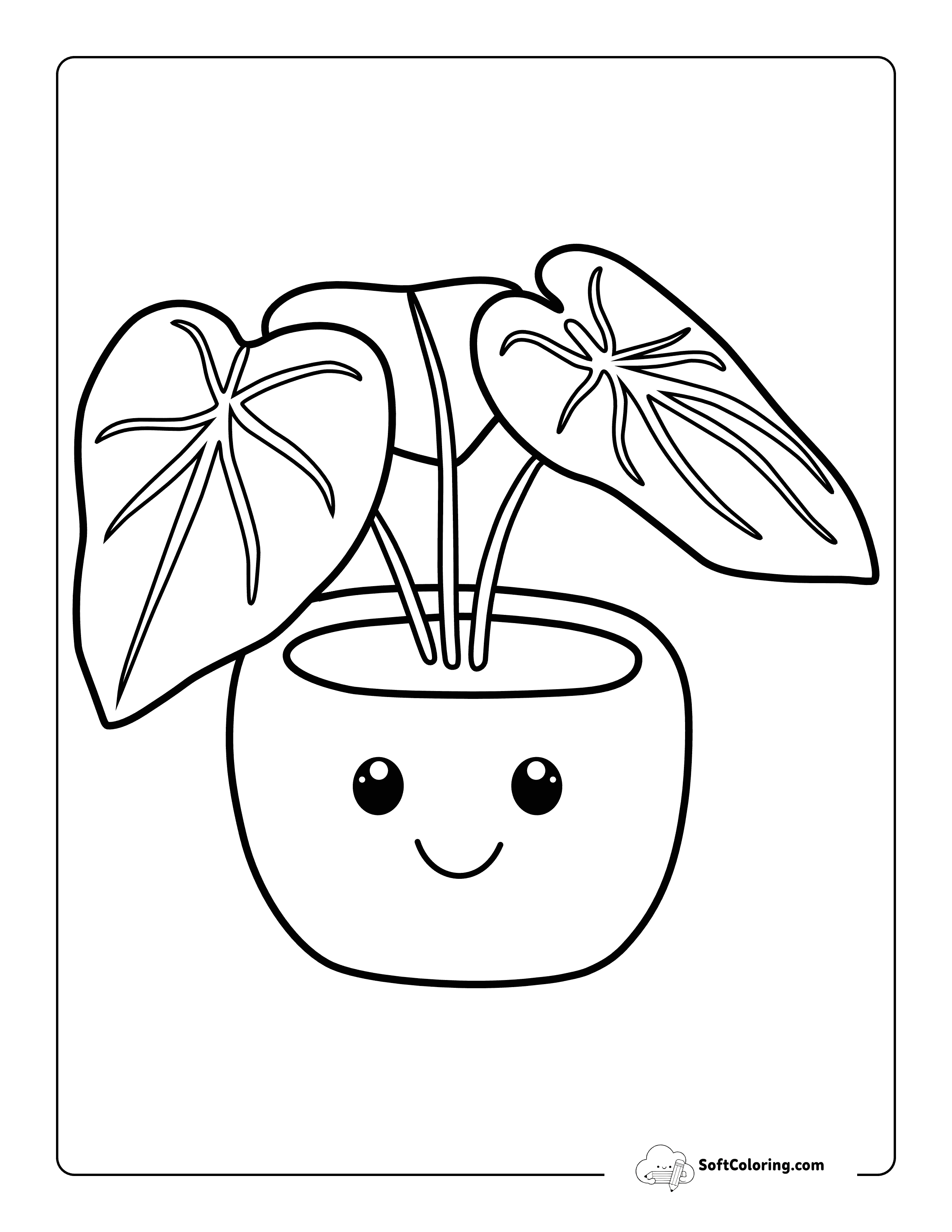 Kawaii Alocasia Plant Coloring Page