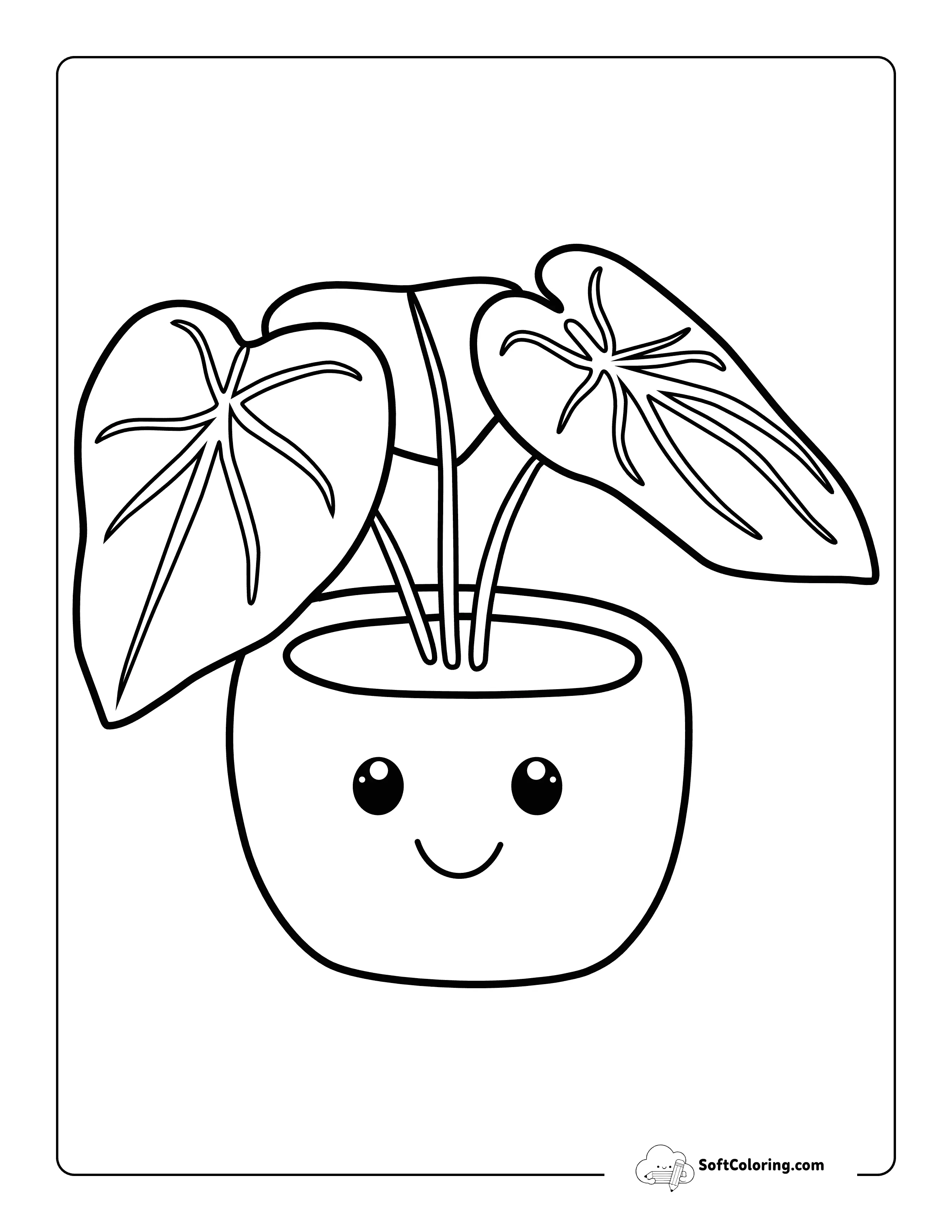 Kawaii Alocasia Plant Coloring Page