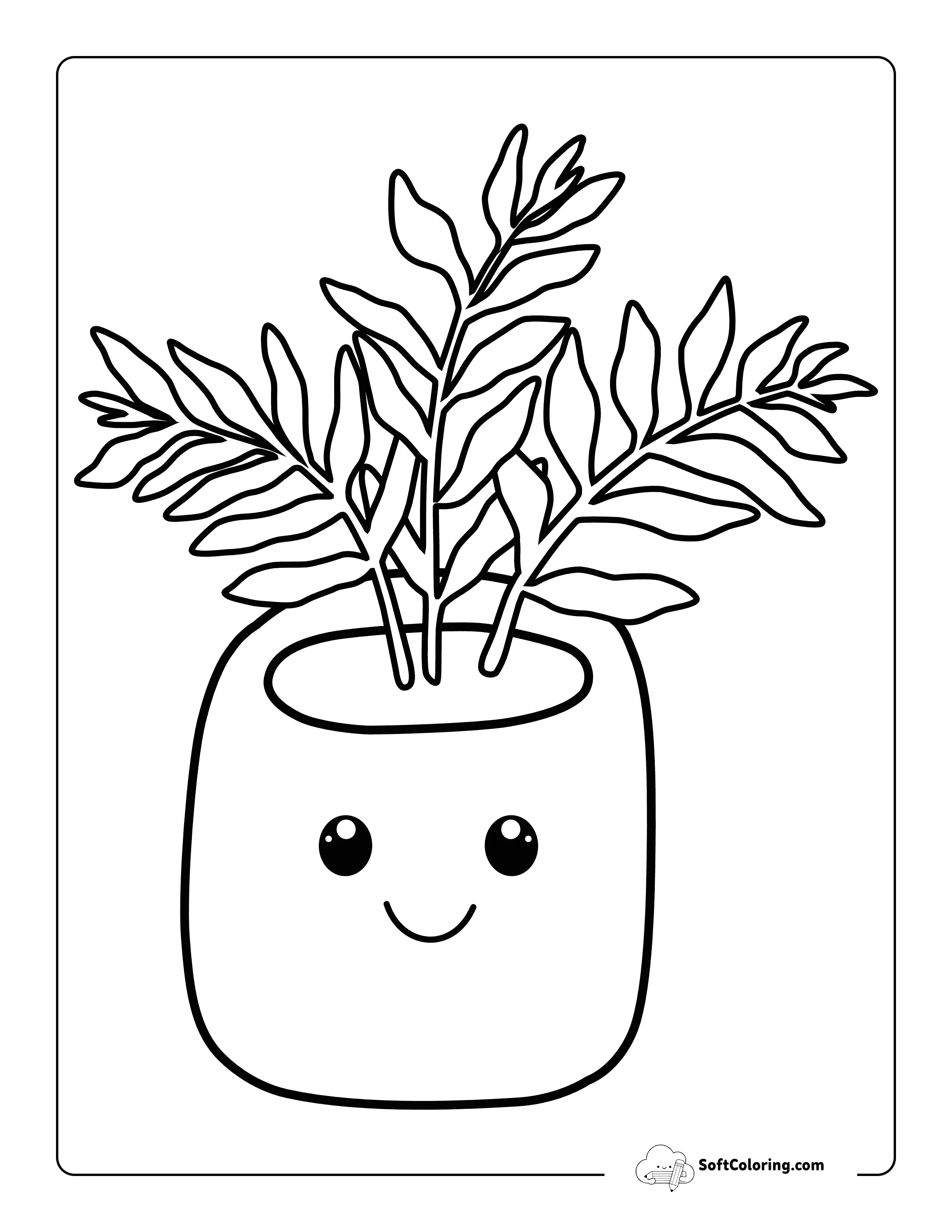 Cute Fern Cartoon Plant Drawing To Color