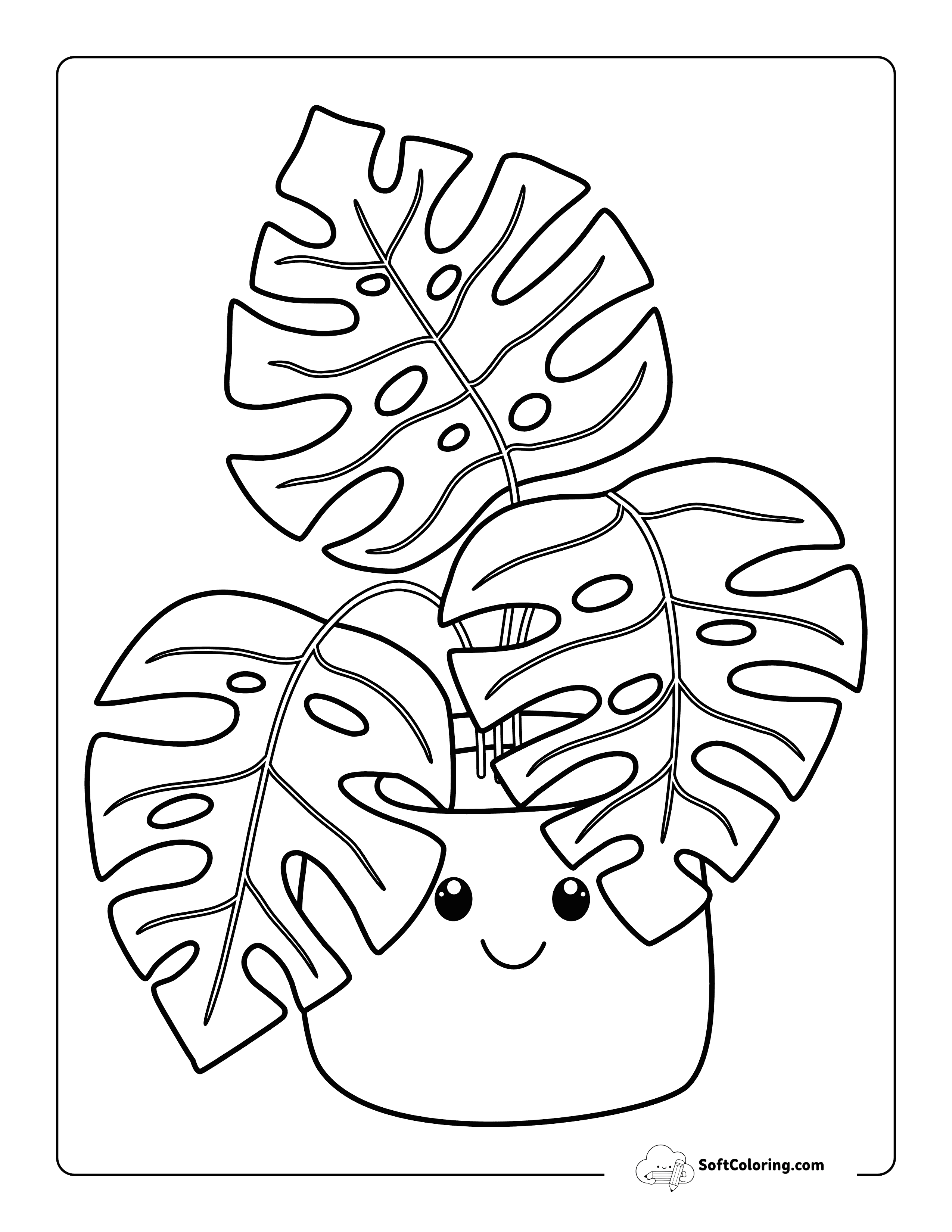 Cartoon Monstera Plant Coloring Page