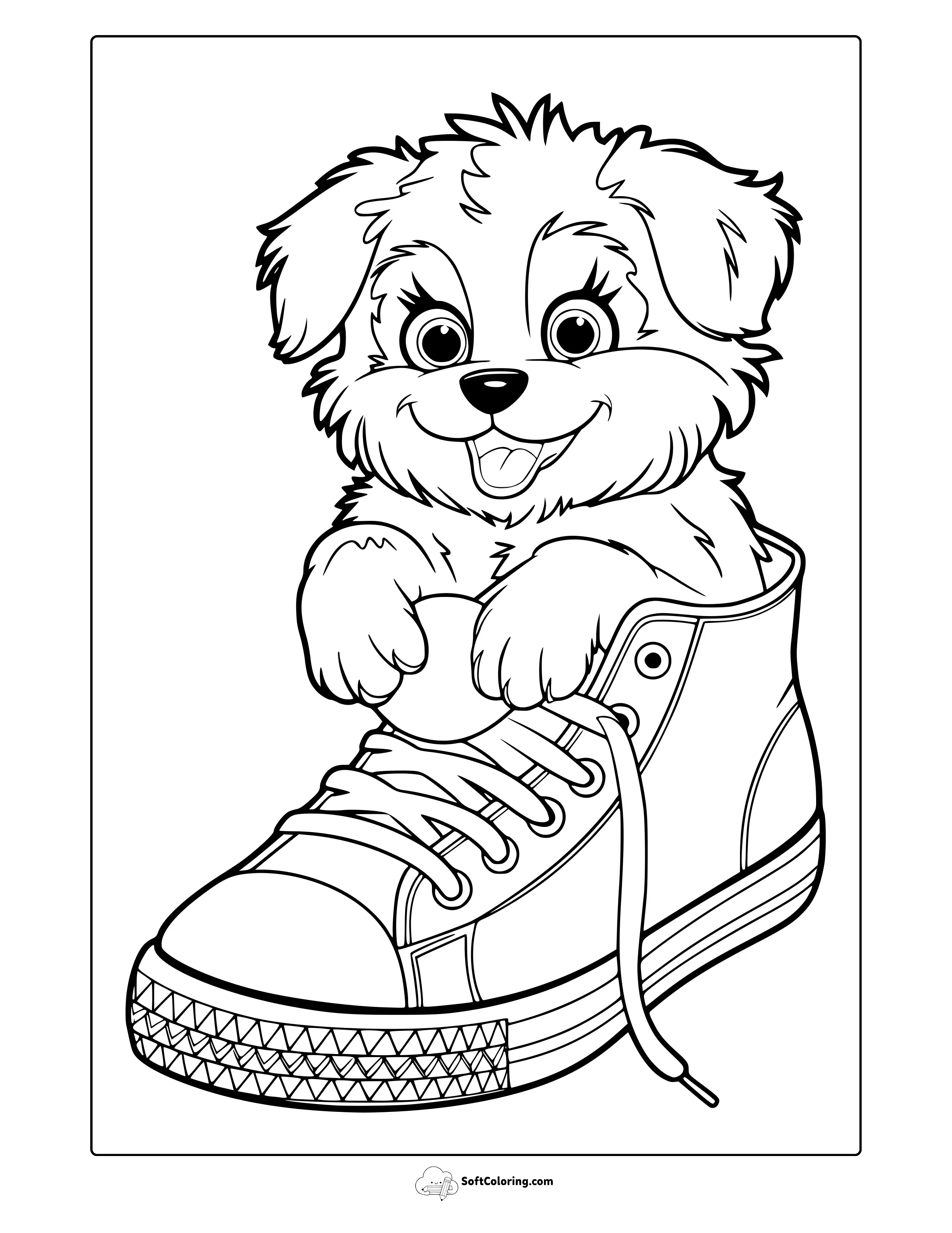 Playful Puppy In A Sneaker Coloring Page