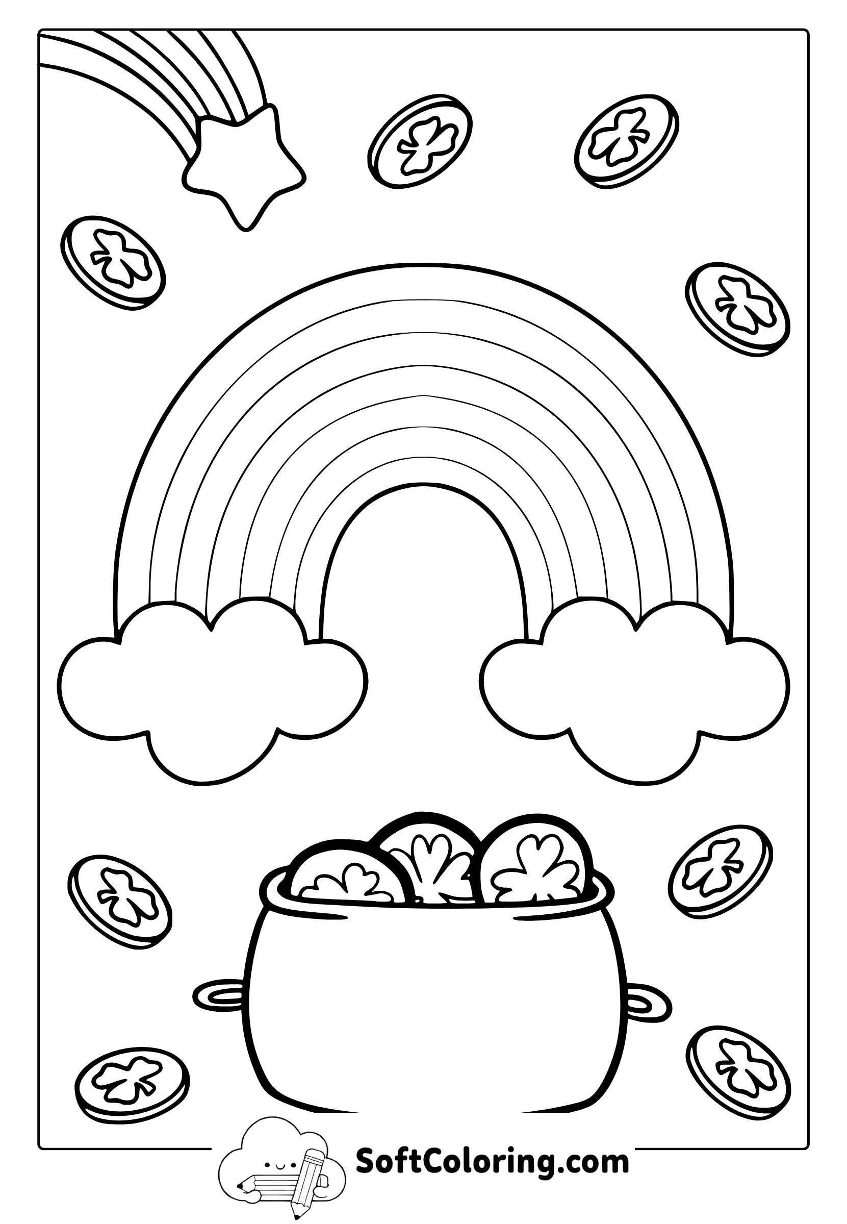 pot of gold at the end of the rainbow coloring page