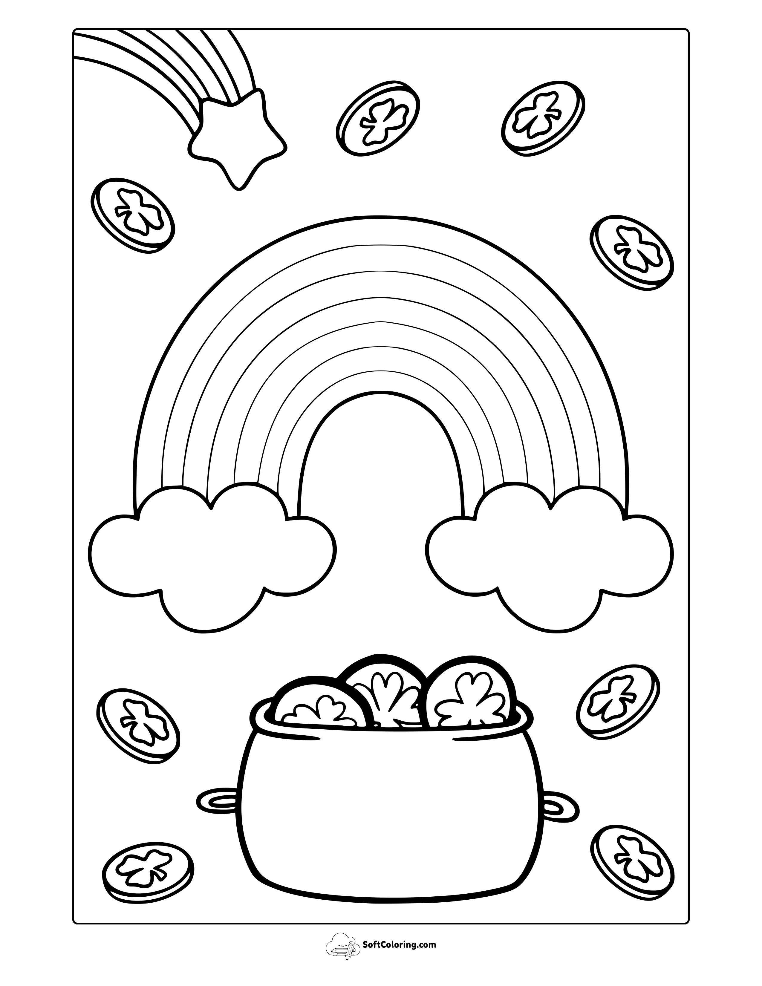 Pot Of Gold At The End Of The Rainbow Coloring Page