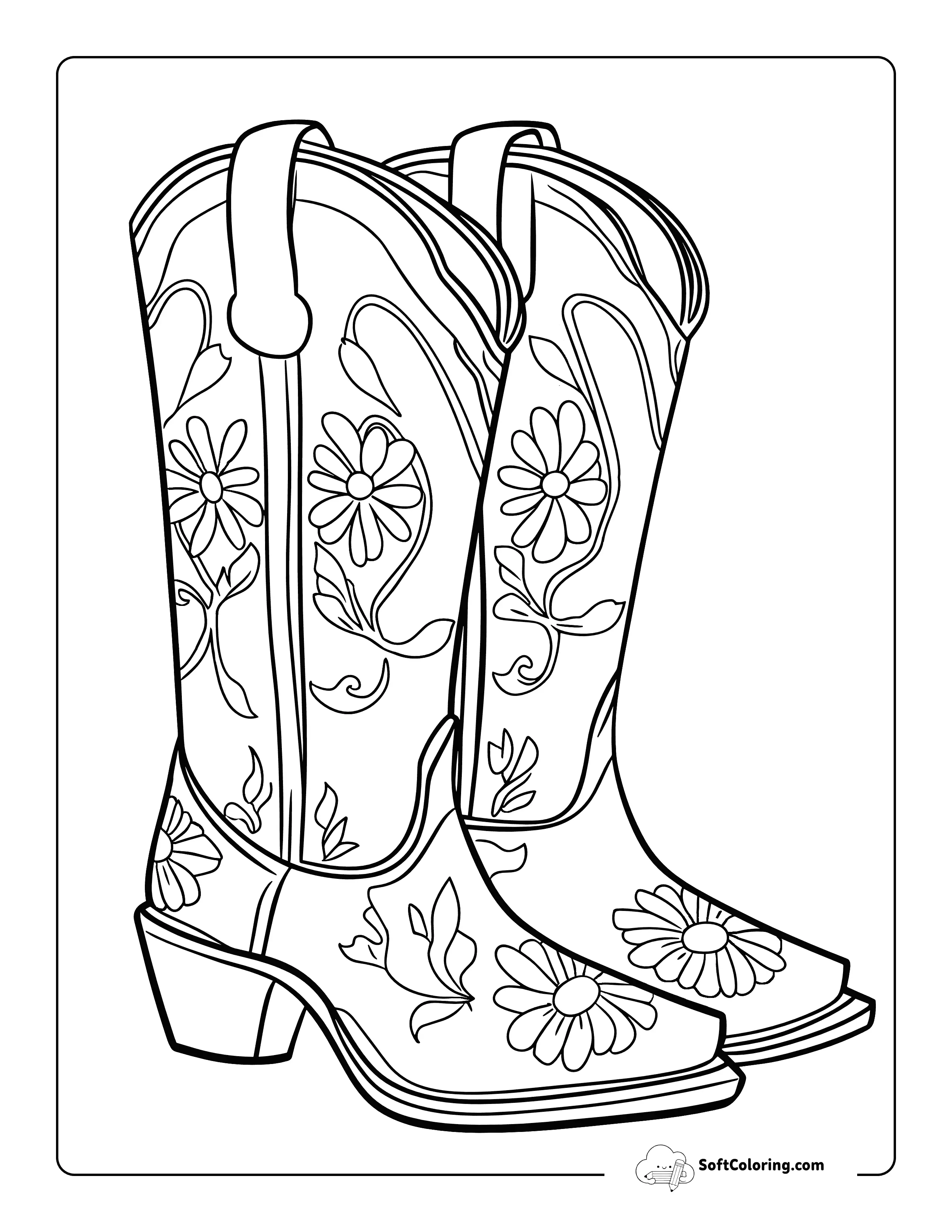 Cowboy Boots Preppy Aesthetic Coloring Page
