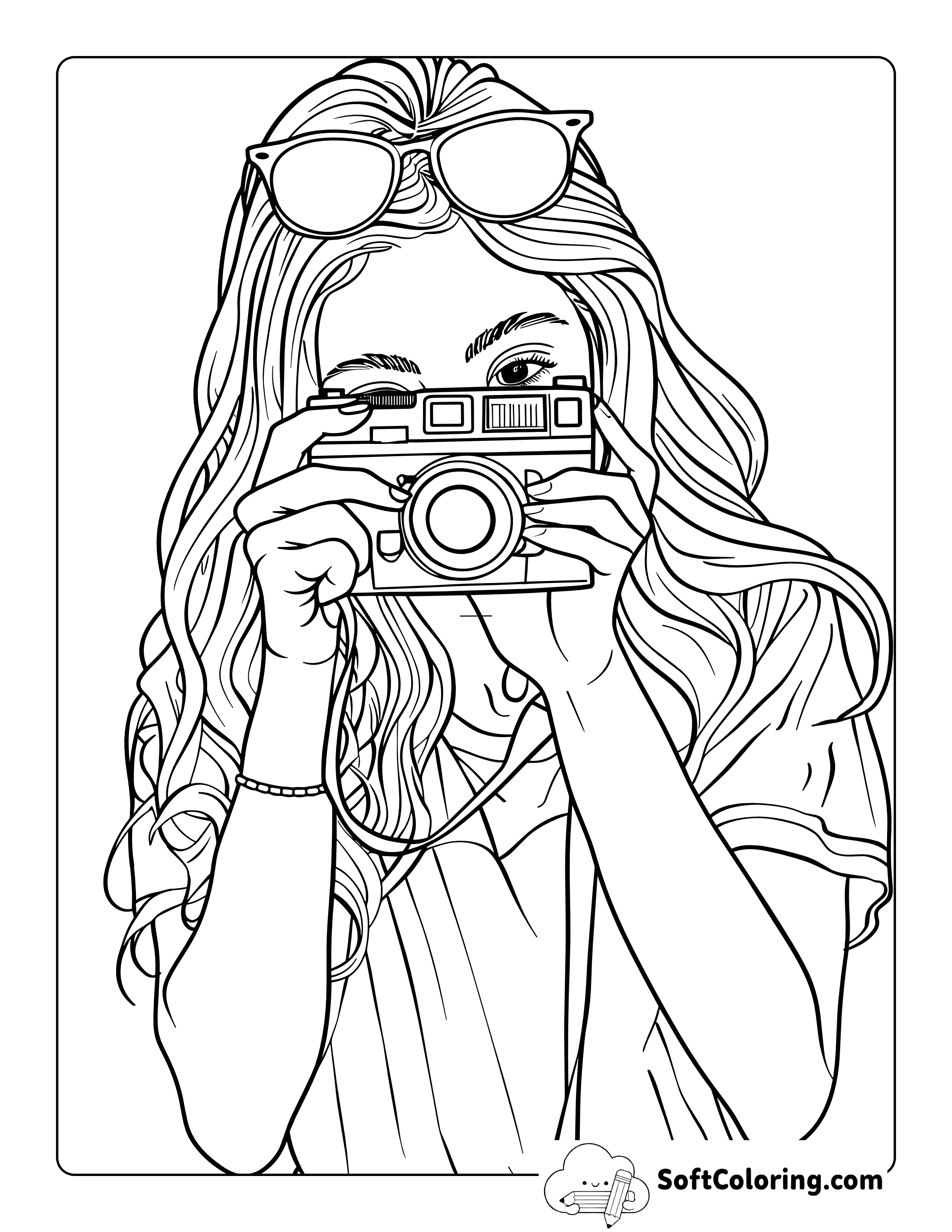 Preppy Girl Aesthetic Coloring Page to Print