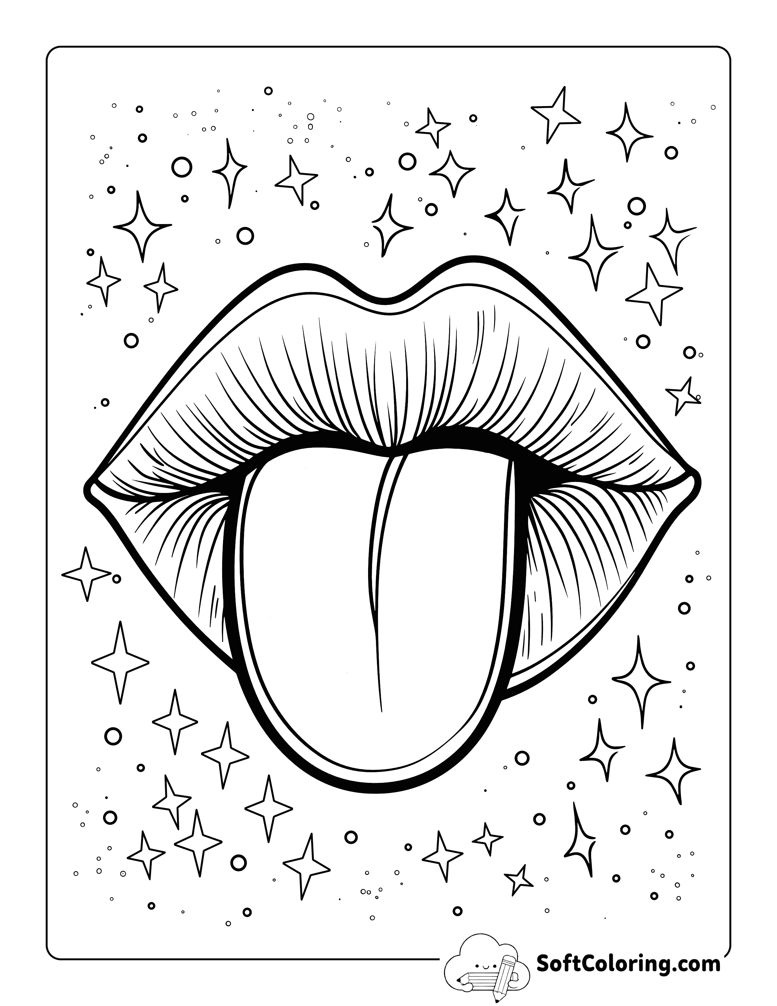 Trendy Tongue Preppy Aesthetic Coloring Sheet Printable