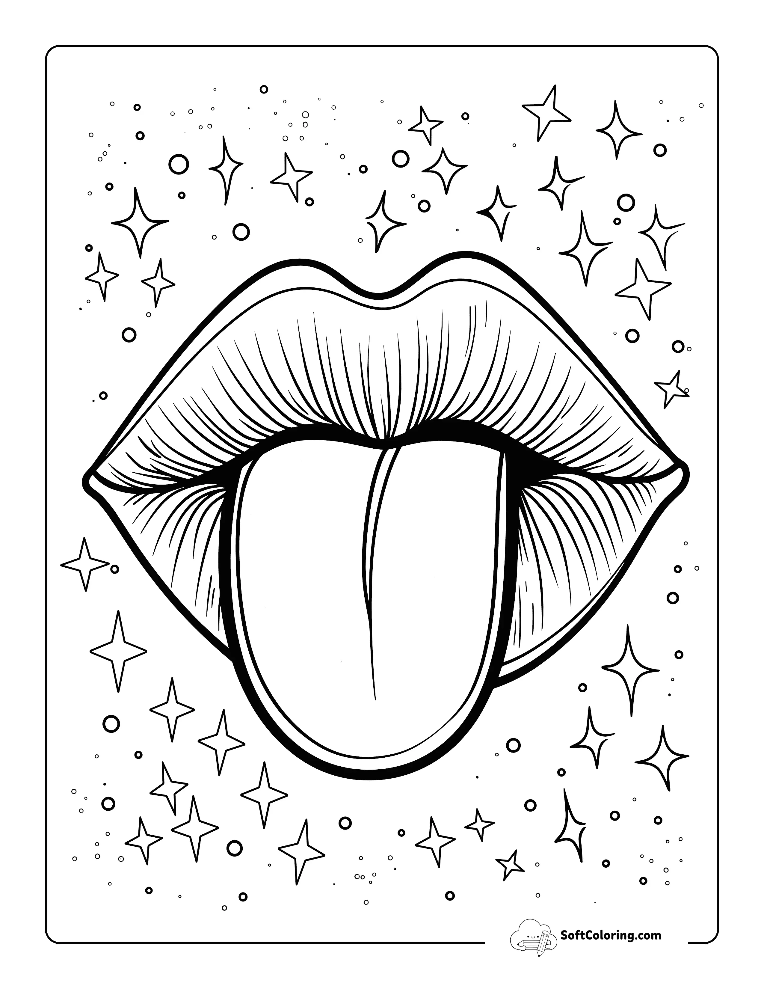 Trendy Tongue Preppy Aesthetic Coloring Sheet Printable