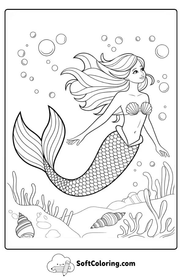 Pretty Mermaid Coloring Page