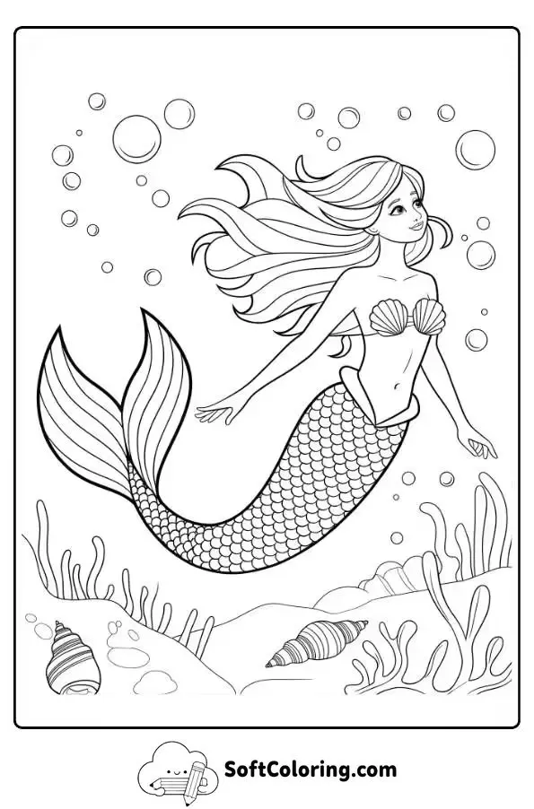 Pretty Mermaid Coloring Page