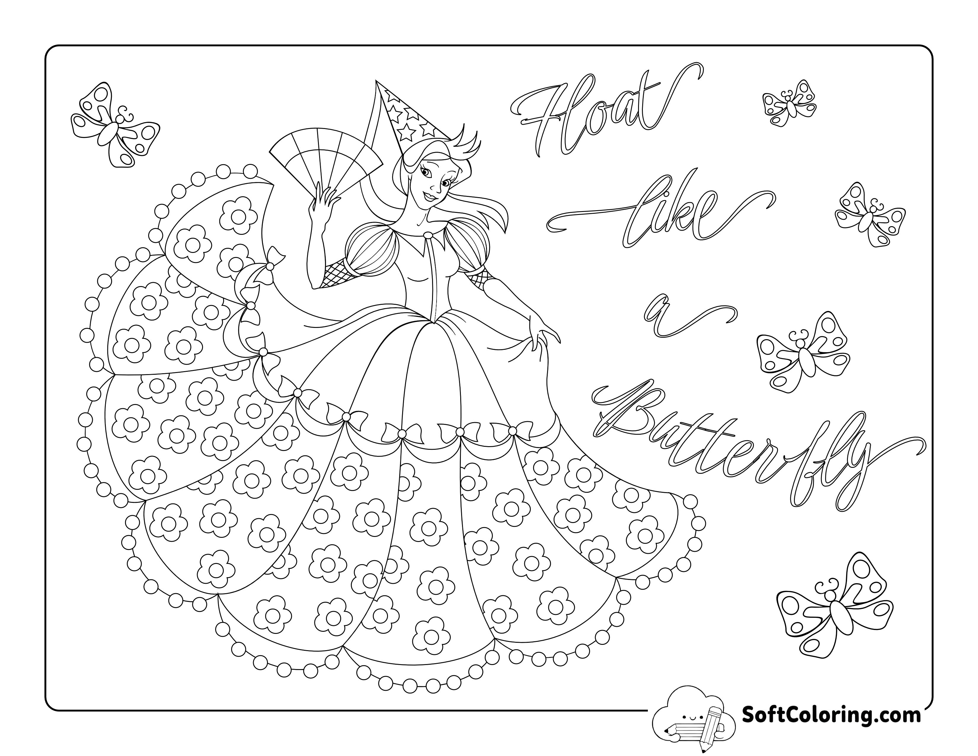 "Float Like a Butterfly" Princess Picture to Color