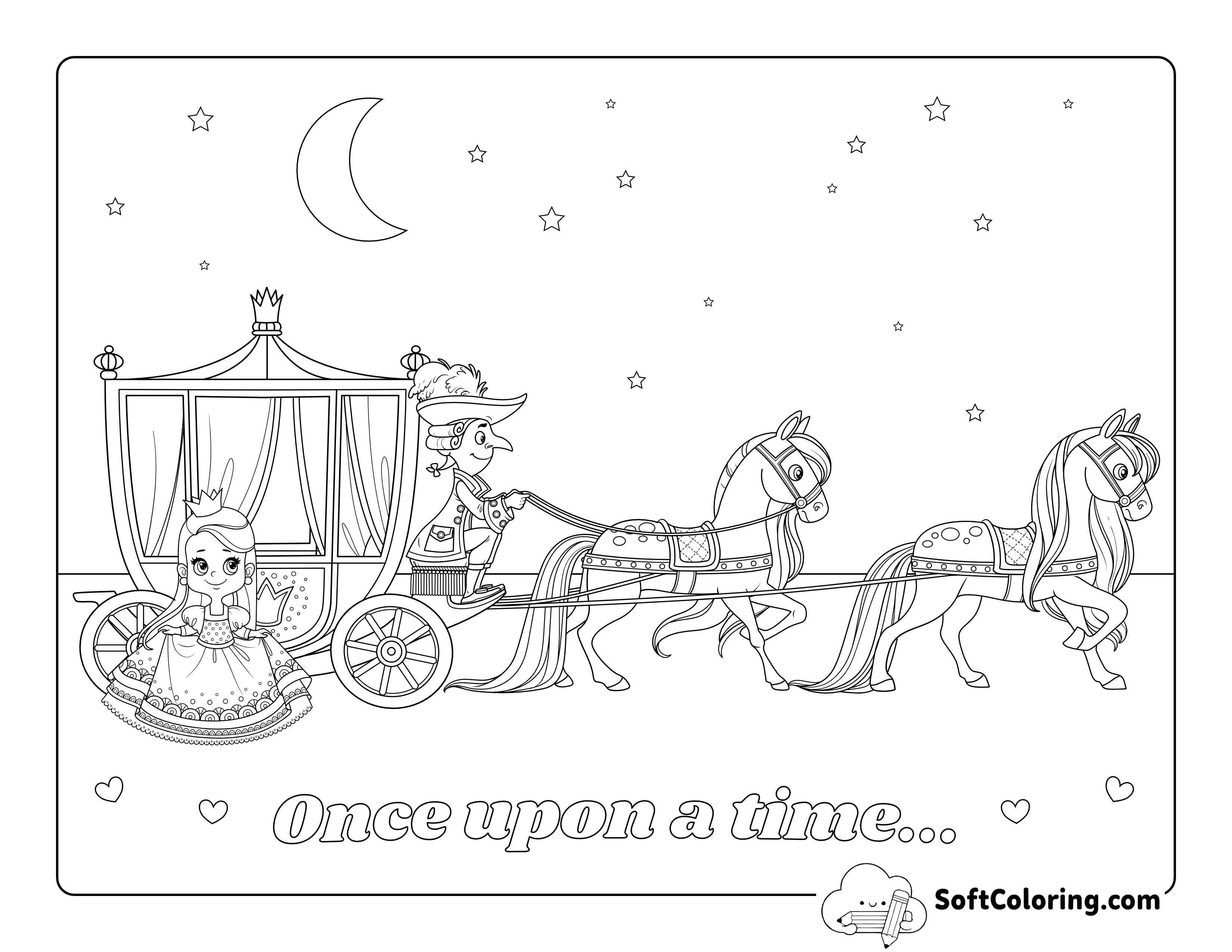Princess Carriage and Horses Picture to Color