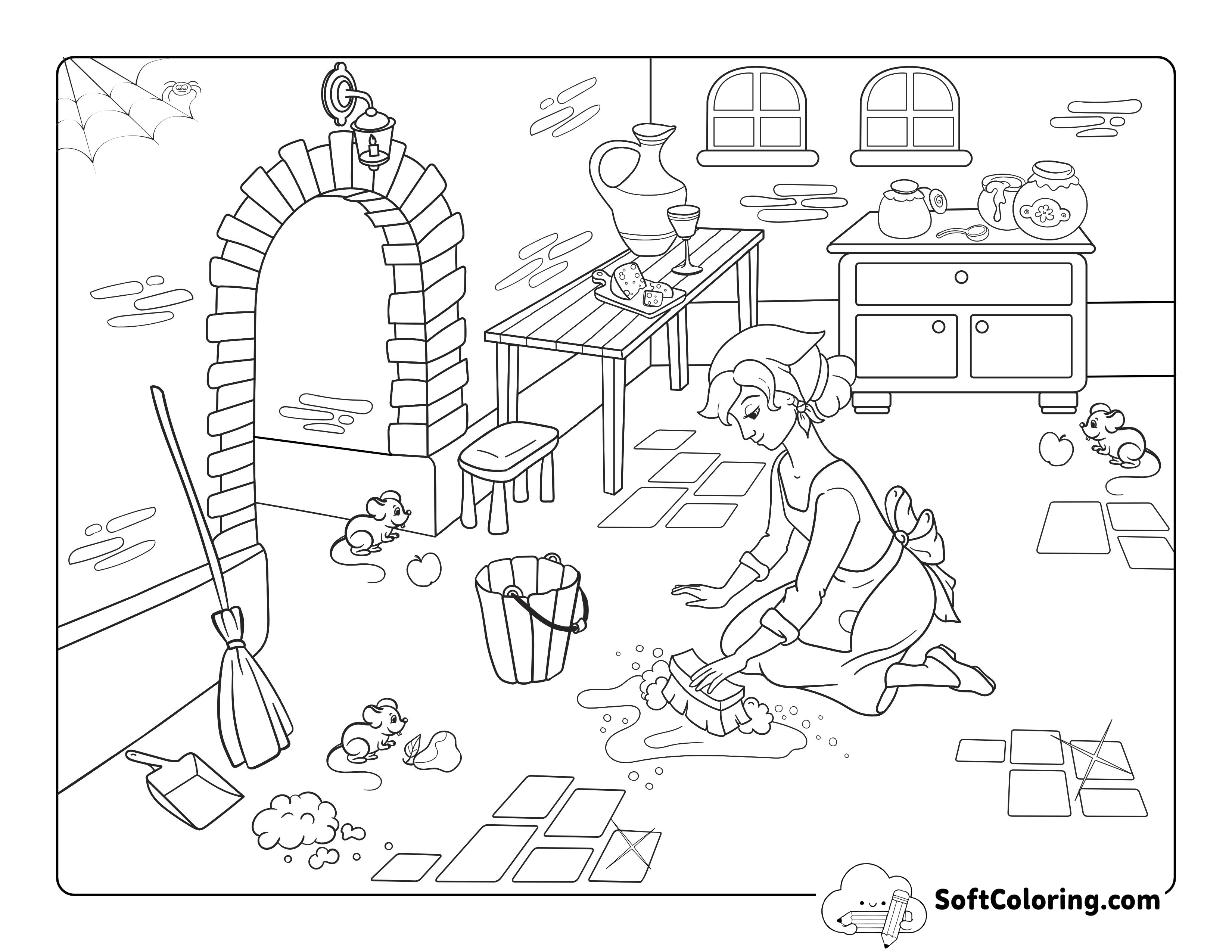 Cinderella Scrubbing the Kitchen Floor