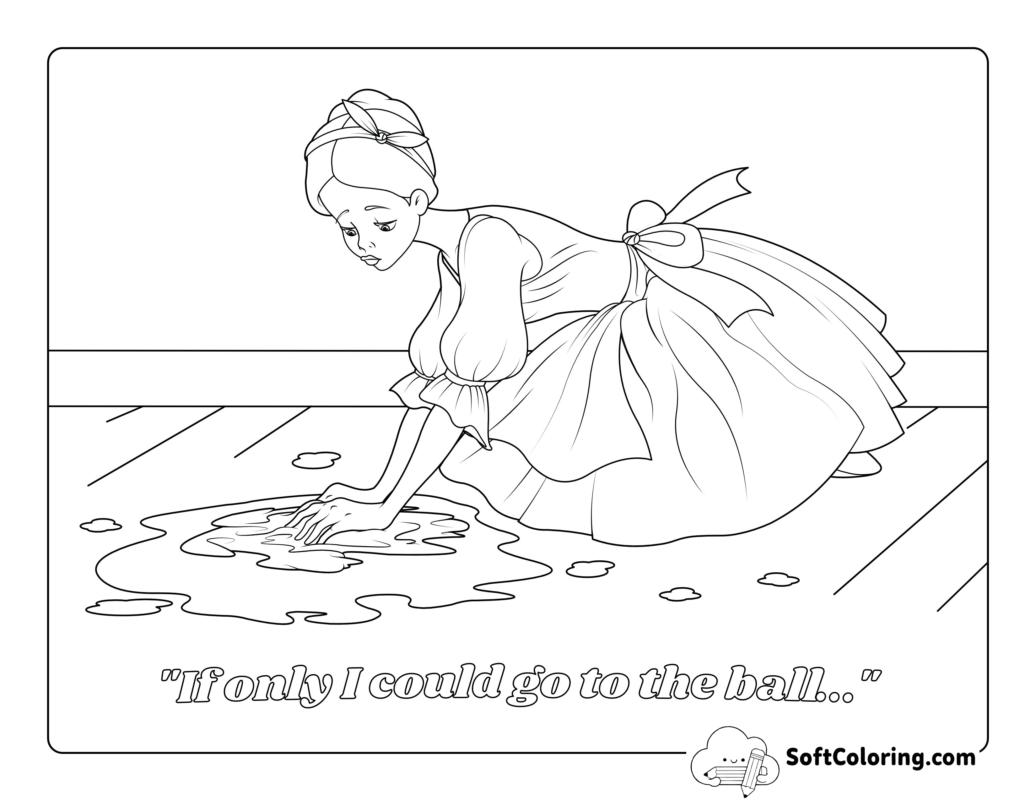 Cinderella Scrubbing Floors Coloring Page