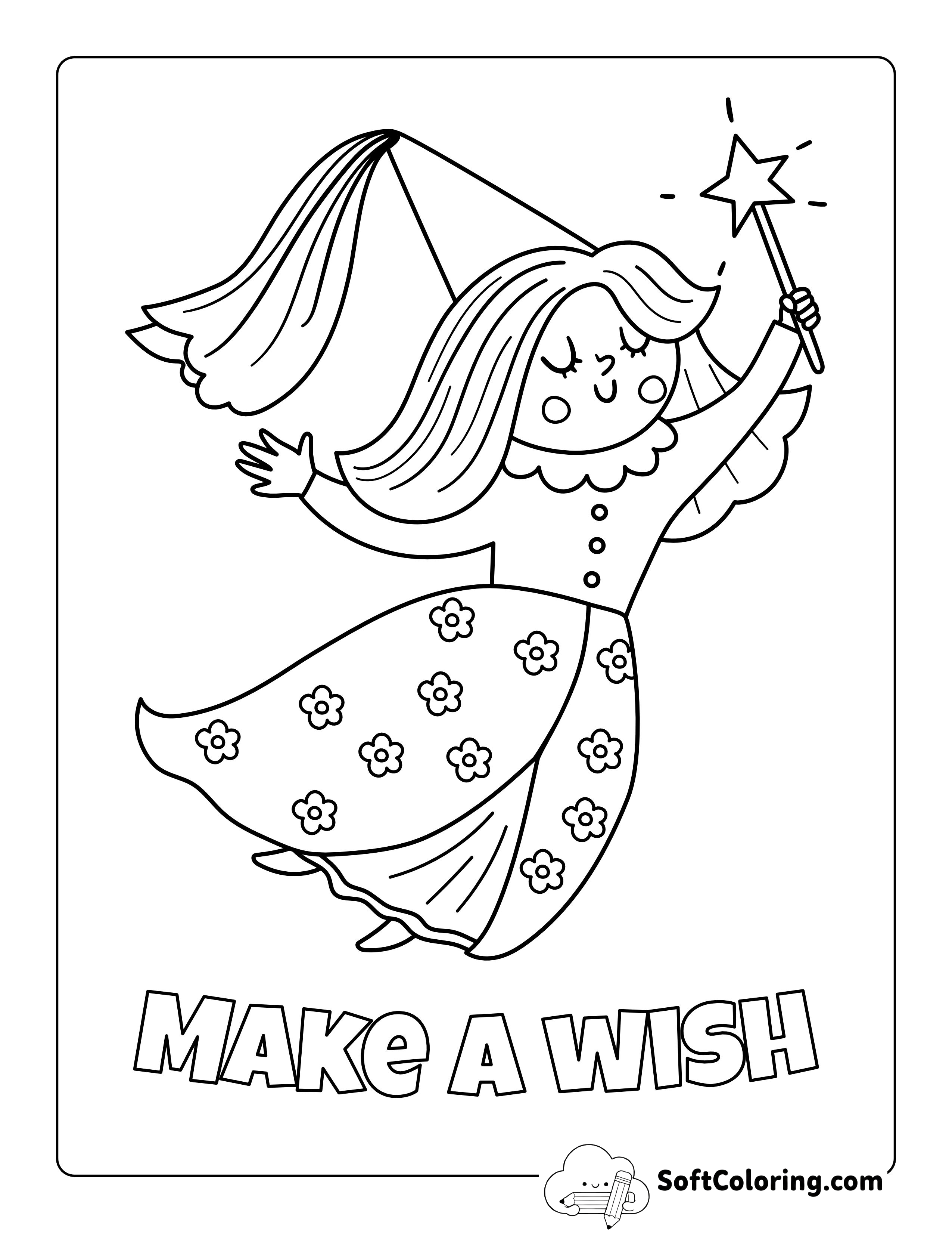 "Make a Wish" Fairy Godmother Coloring Sheet
