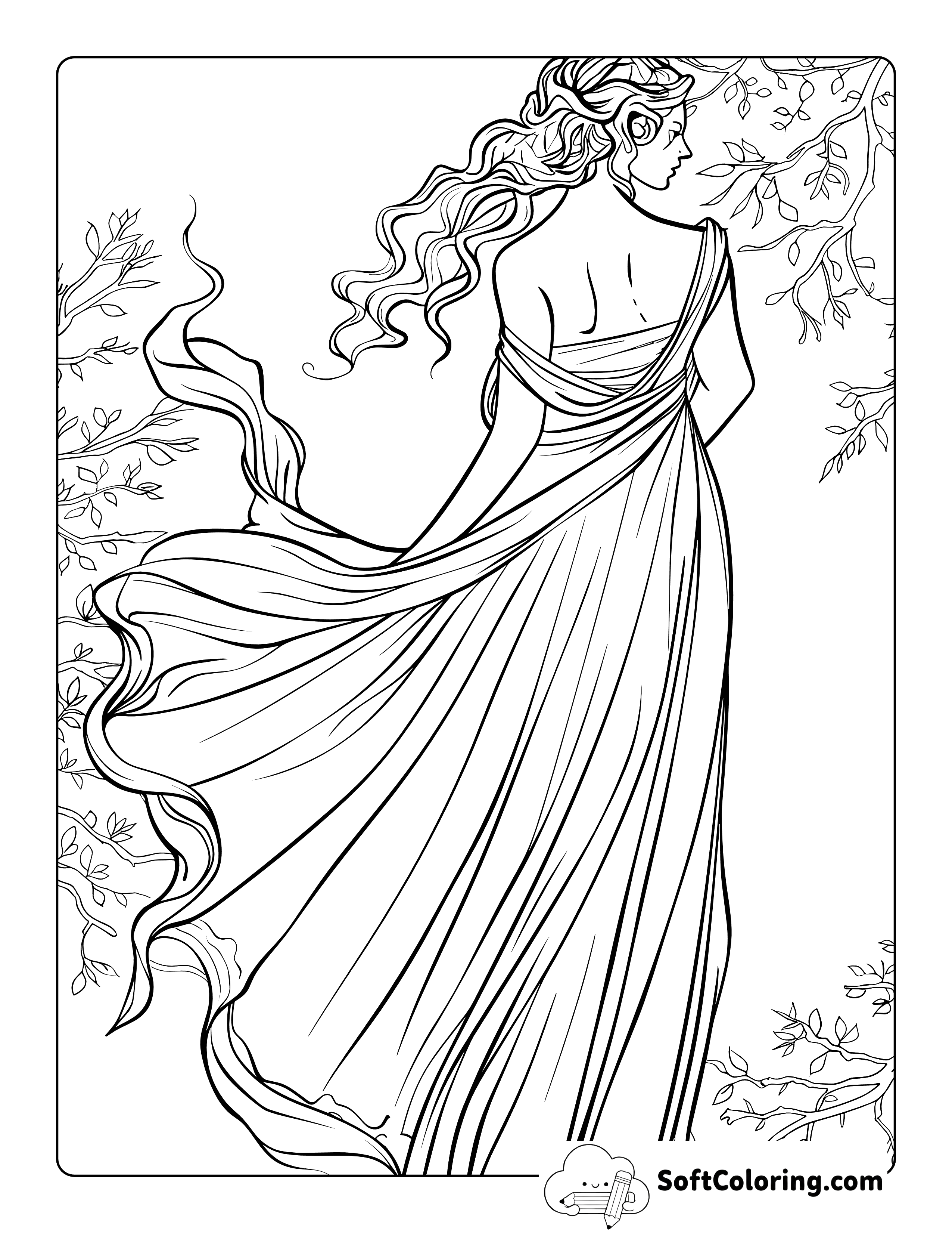 Goddess Grecian Dress Wedding Coloring Sheet