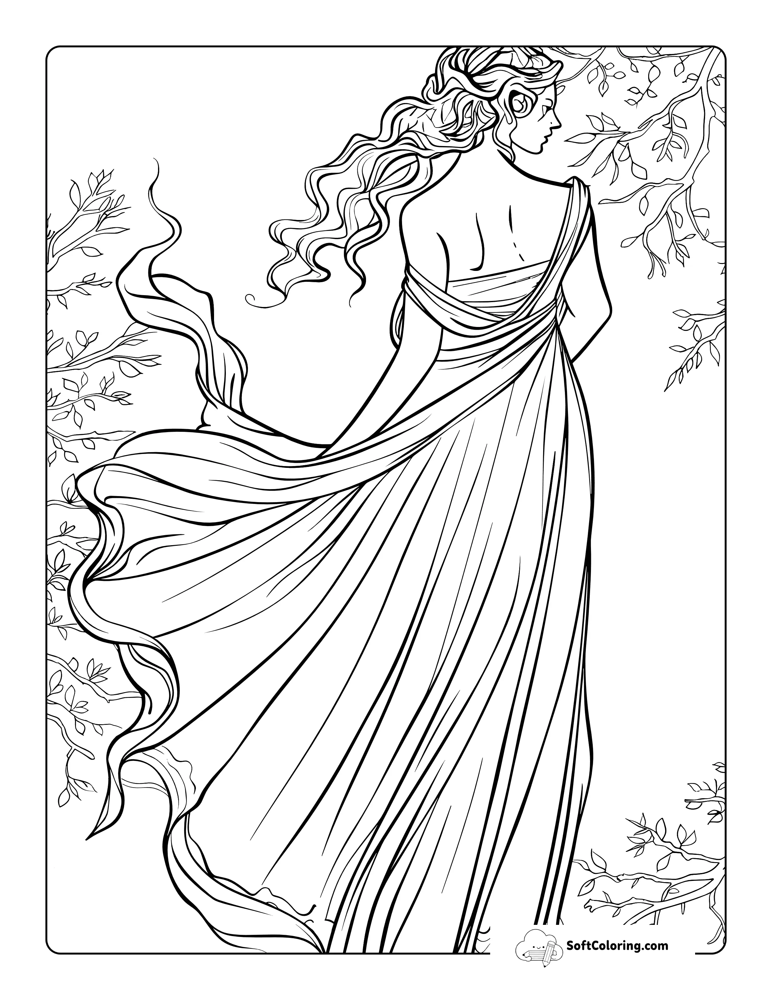 Goddess Grecian Dress Wedding Coloring Sheet