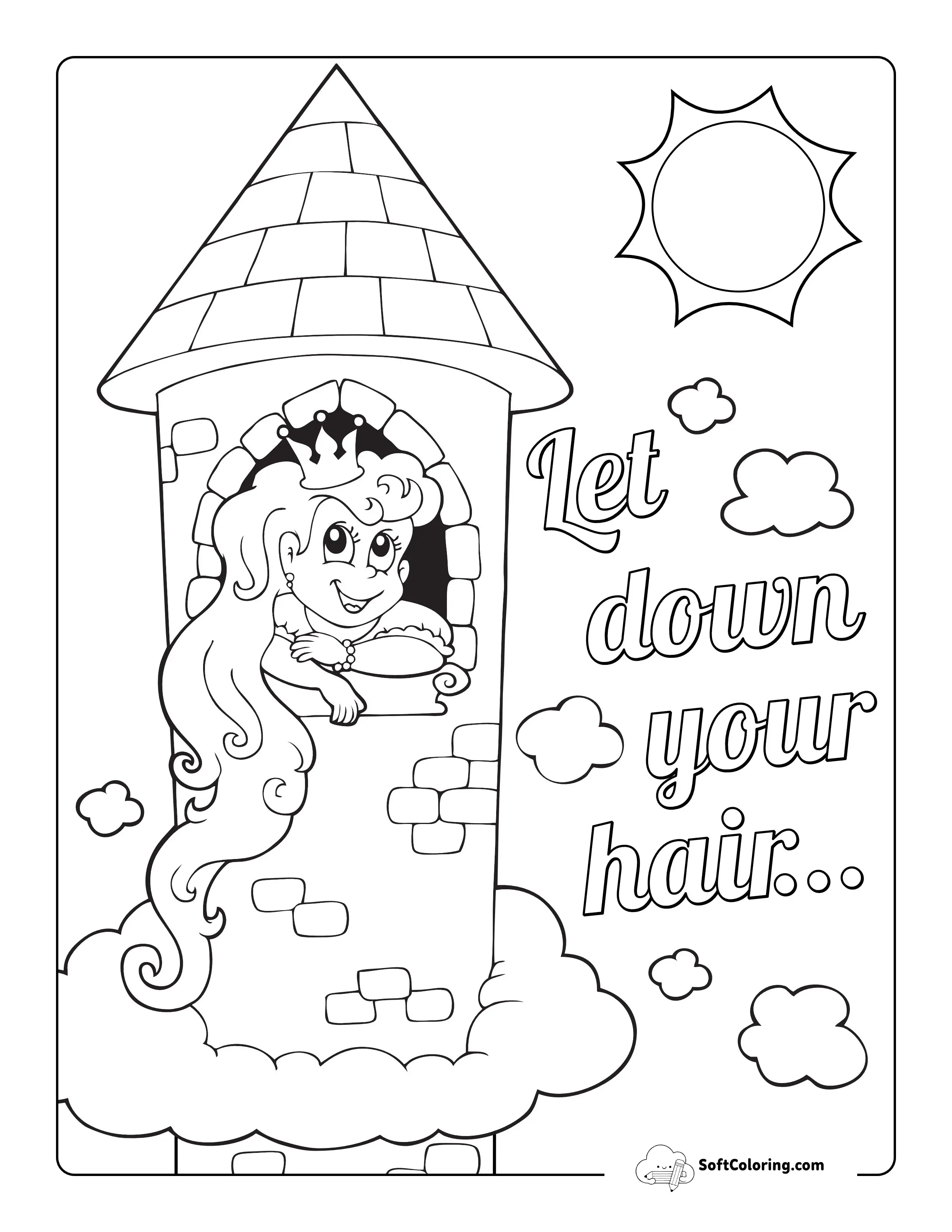 Easy Rapunzel In Tower Coloring Page For Preschoolers