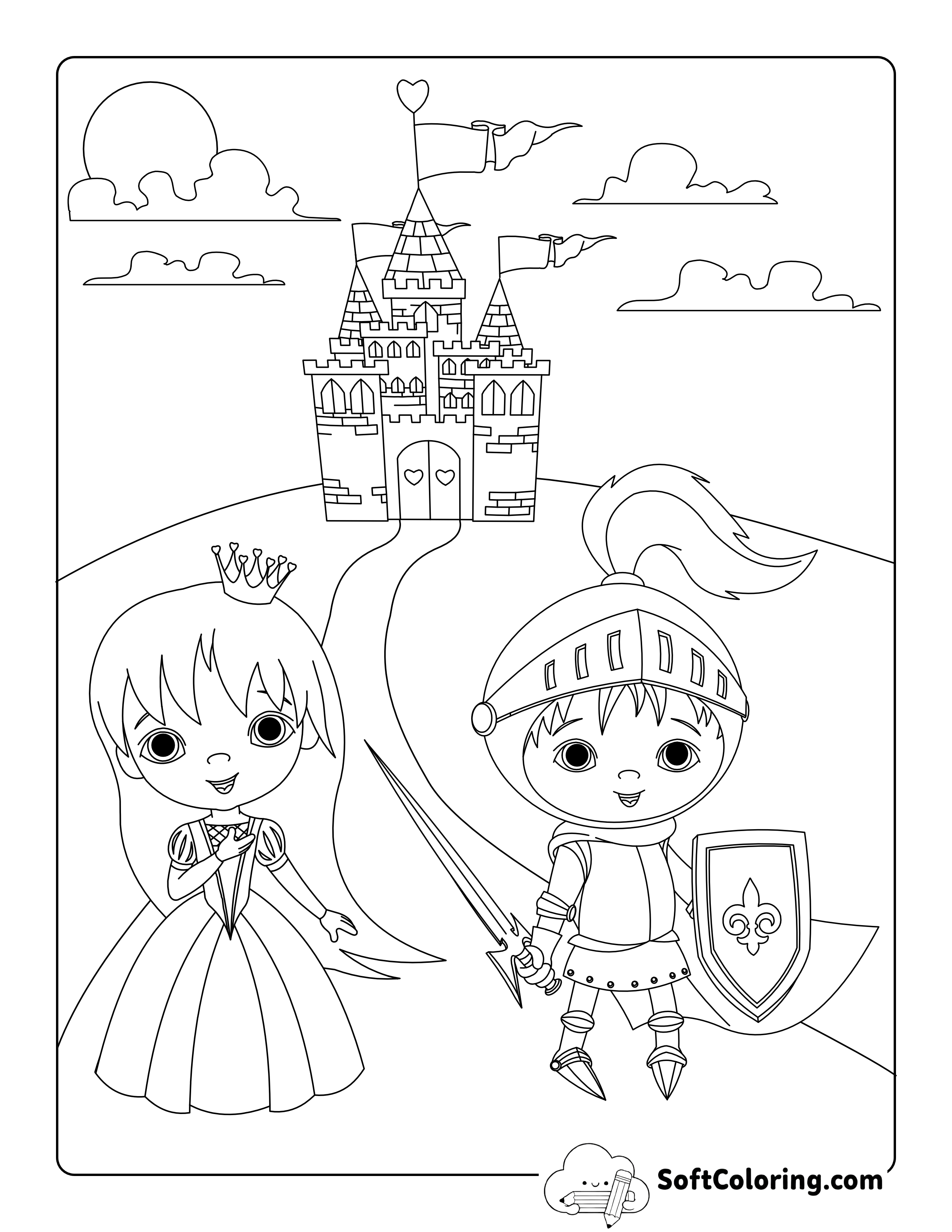 Princess and Knight Coloring Page
