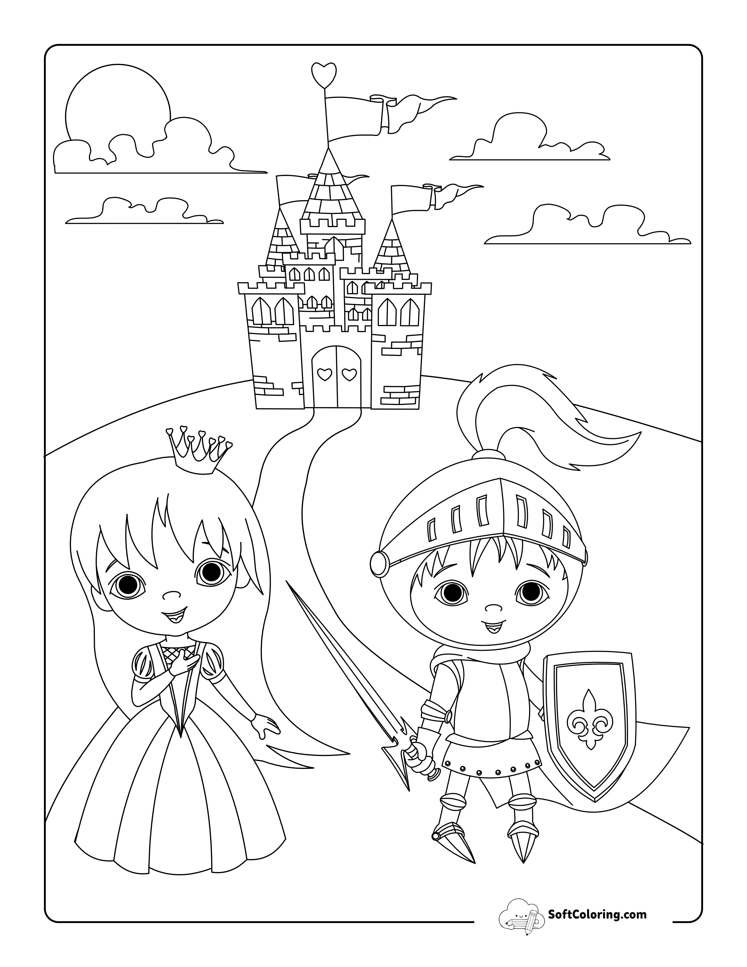 Princess And Knight Coloring Page