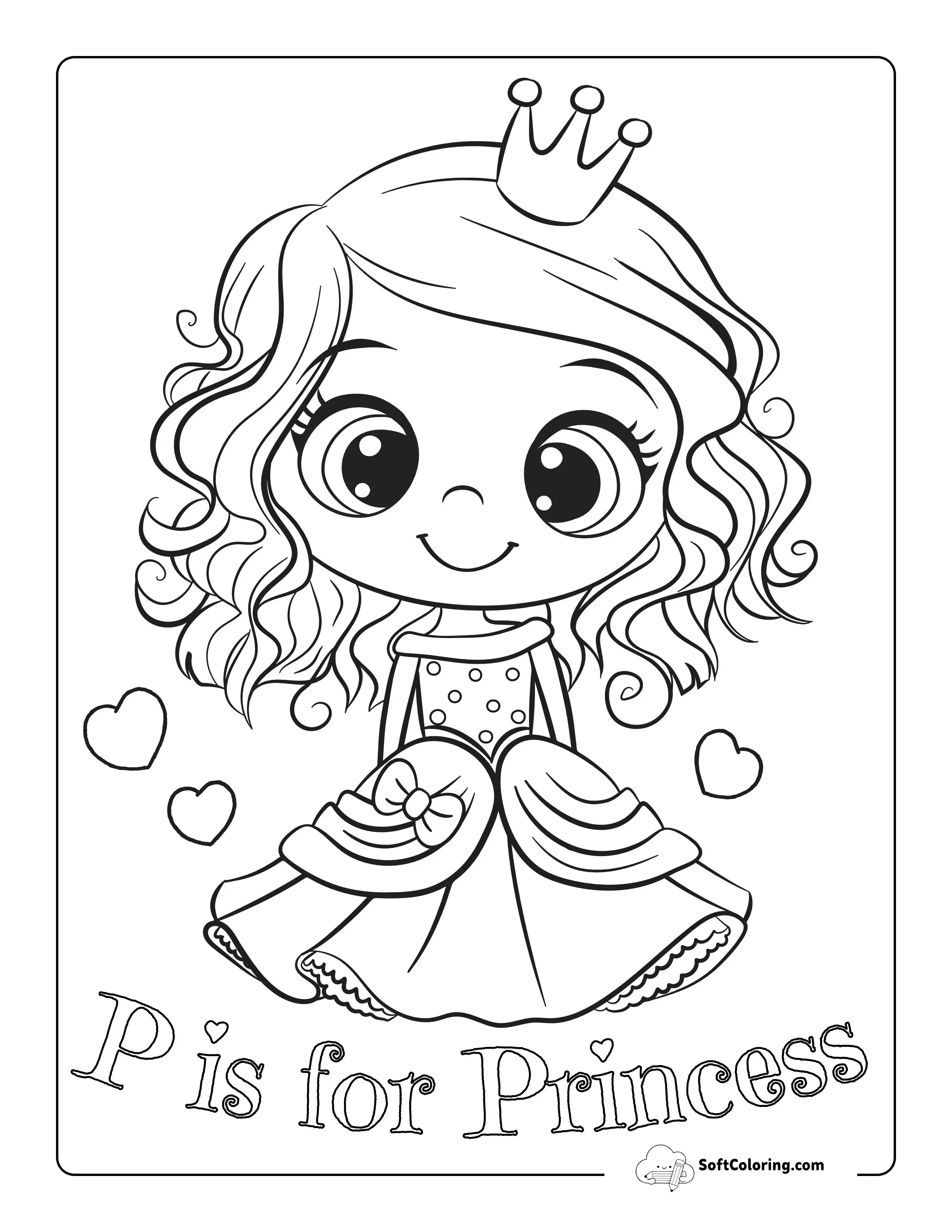 "P Is For Princess" Cute Coloring Page
