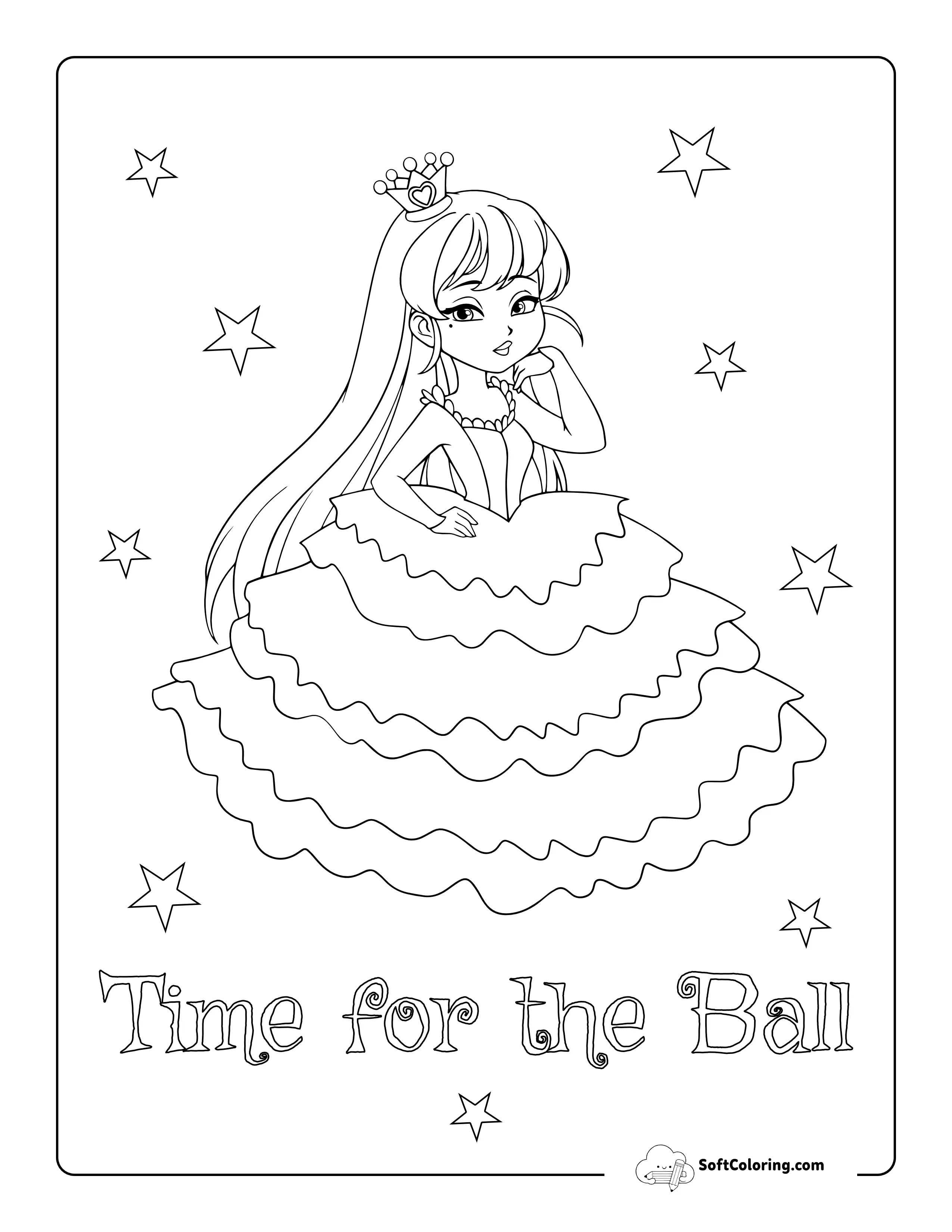 Princess Wearing Layered Dress To Color