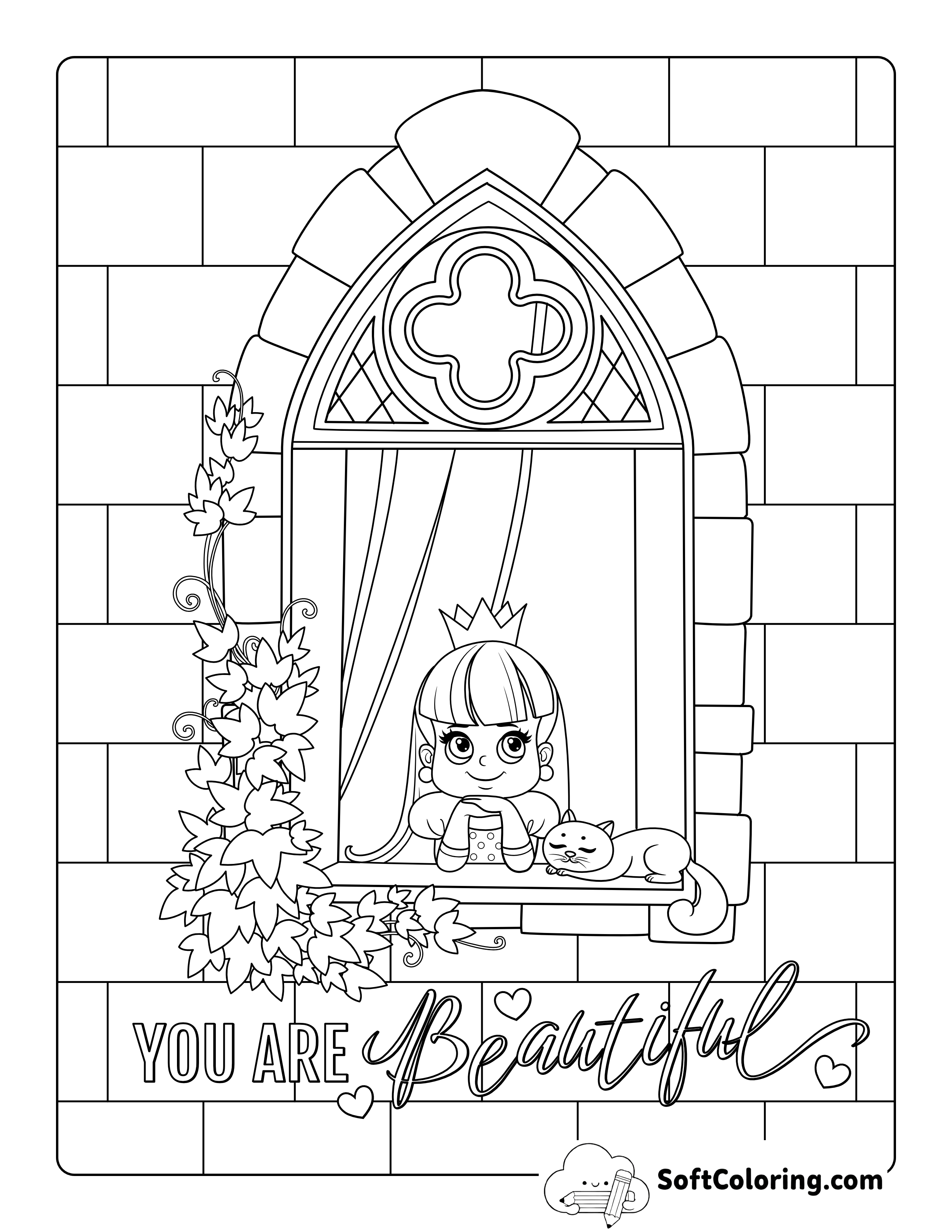 Princess with Kitten Coloring Sheet
