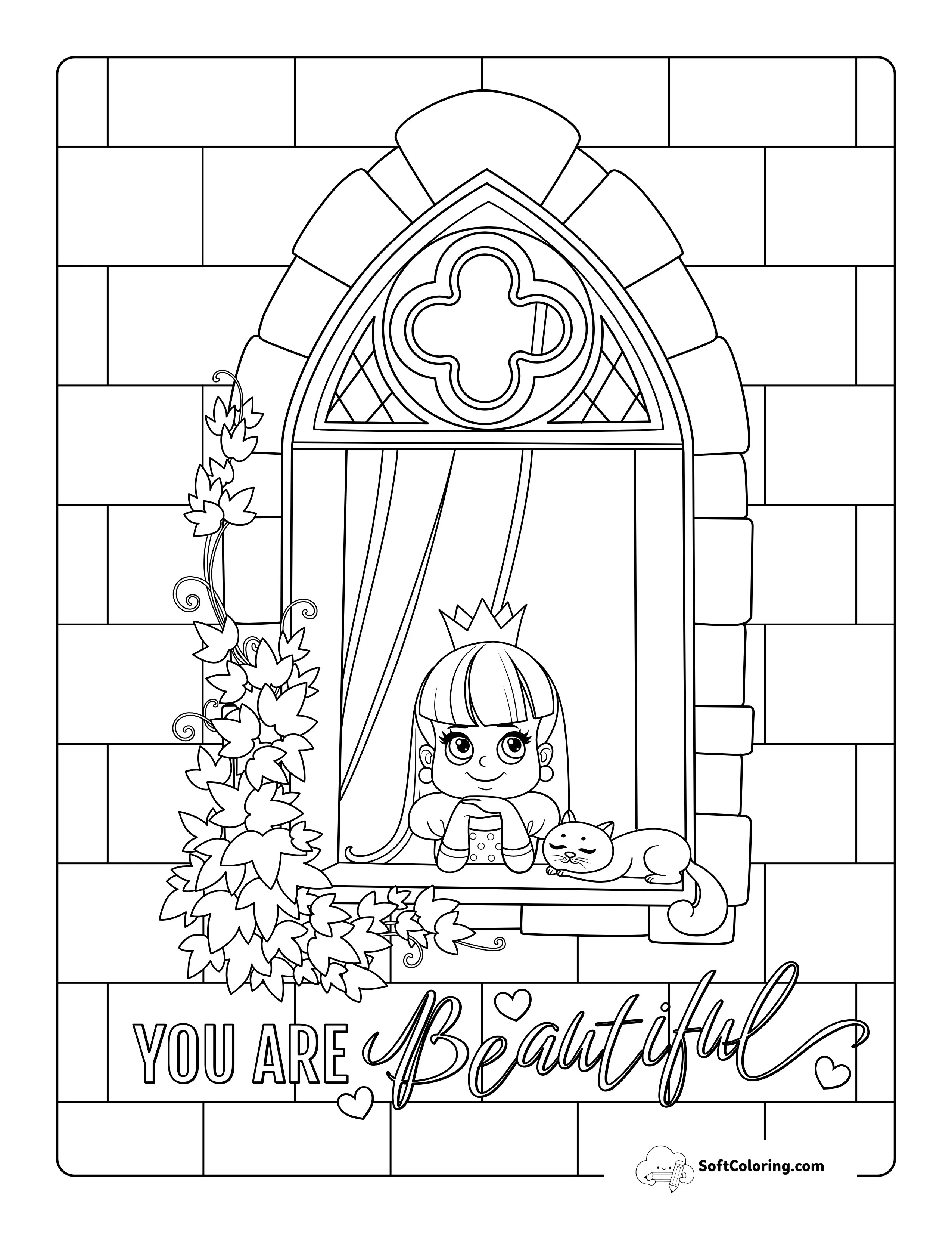 Princess With Kitten Coloring Sheet