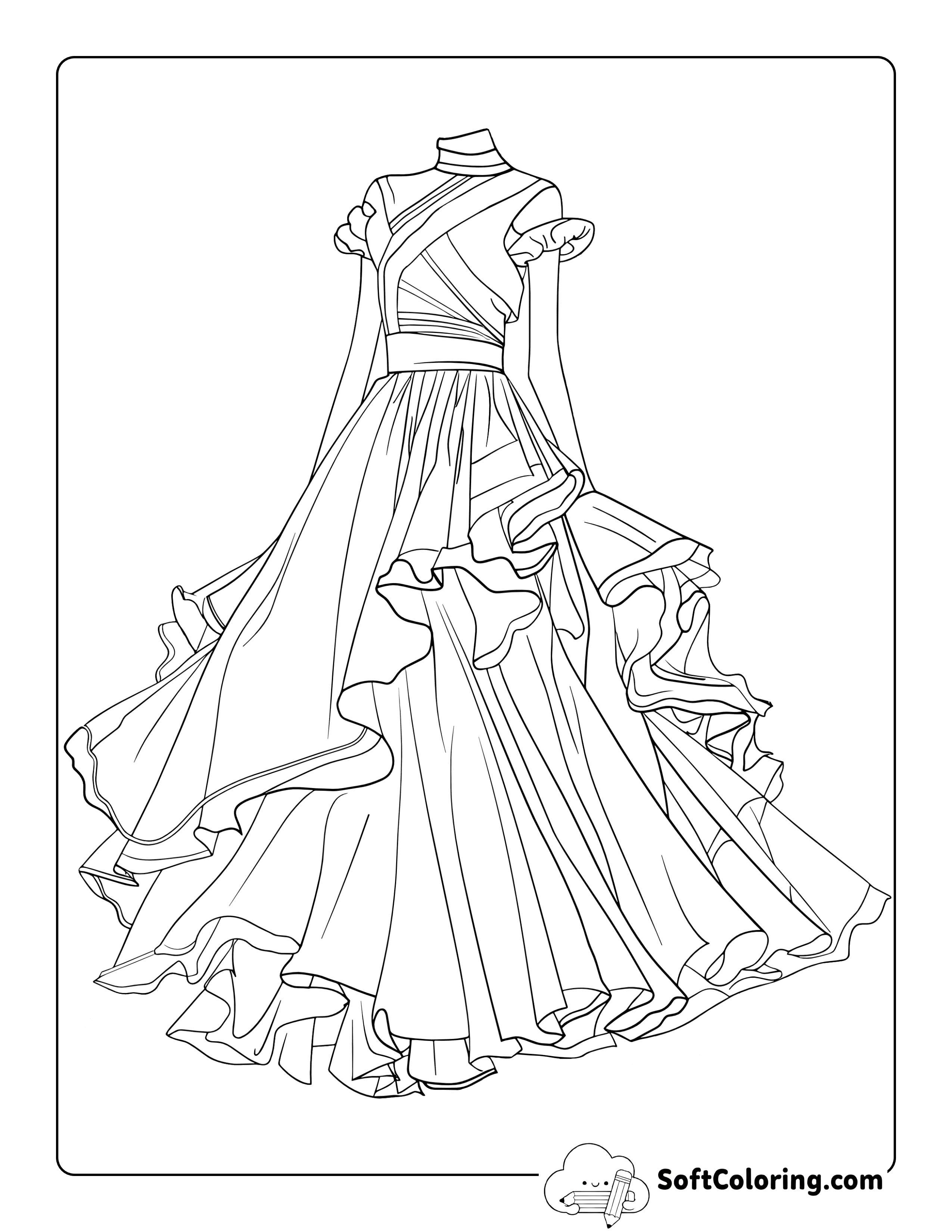 Elegant Modern Princess Wedding Dress Coloring Page