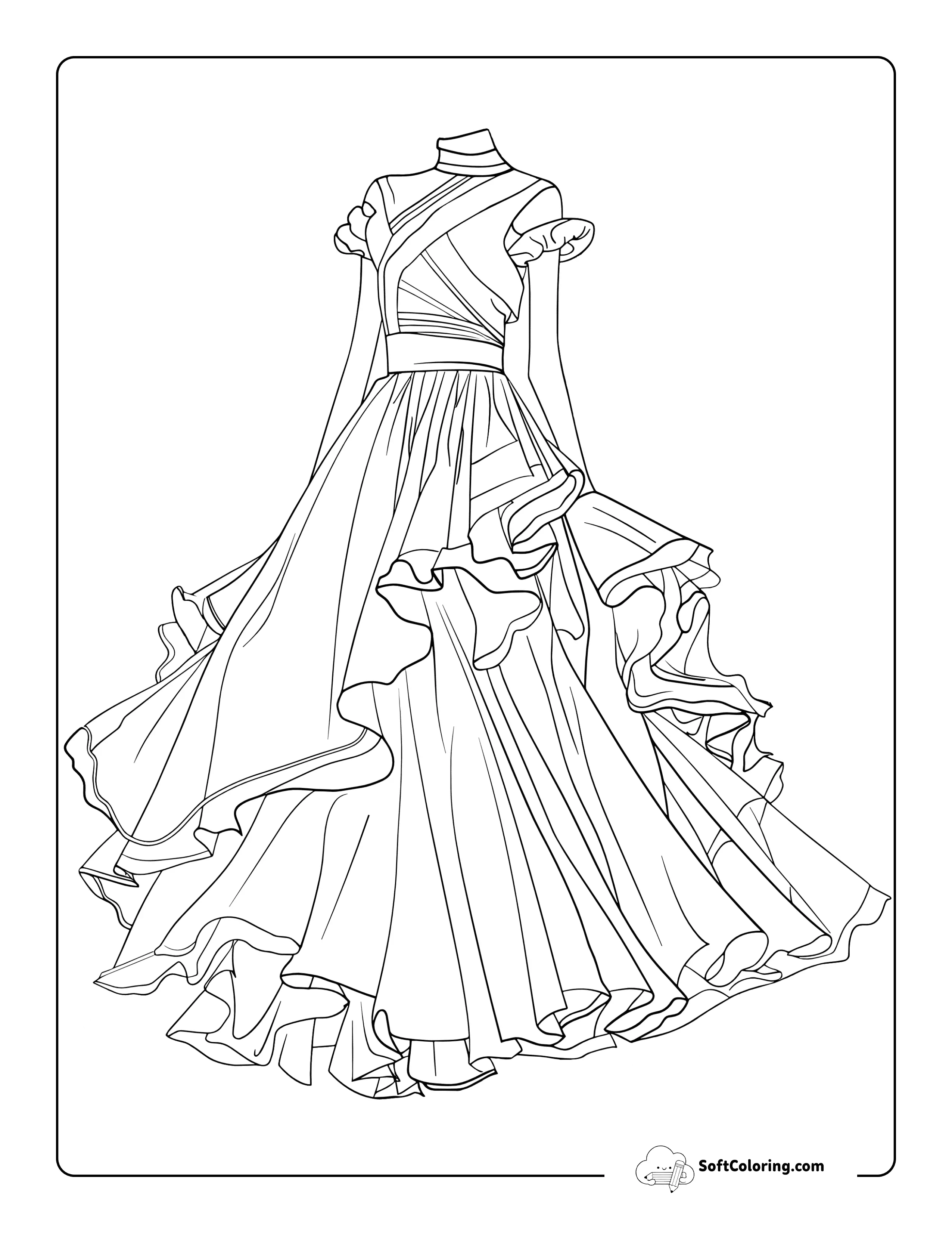 Elegant Modern Princess Wedding Dress Coloring Page