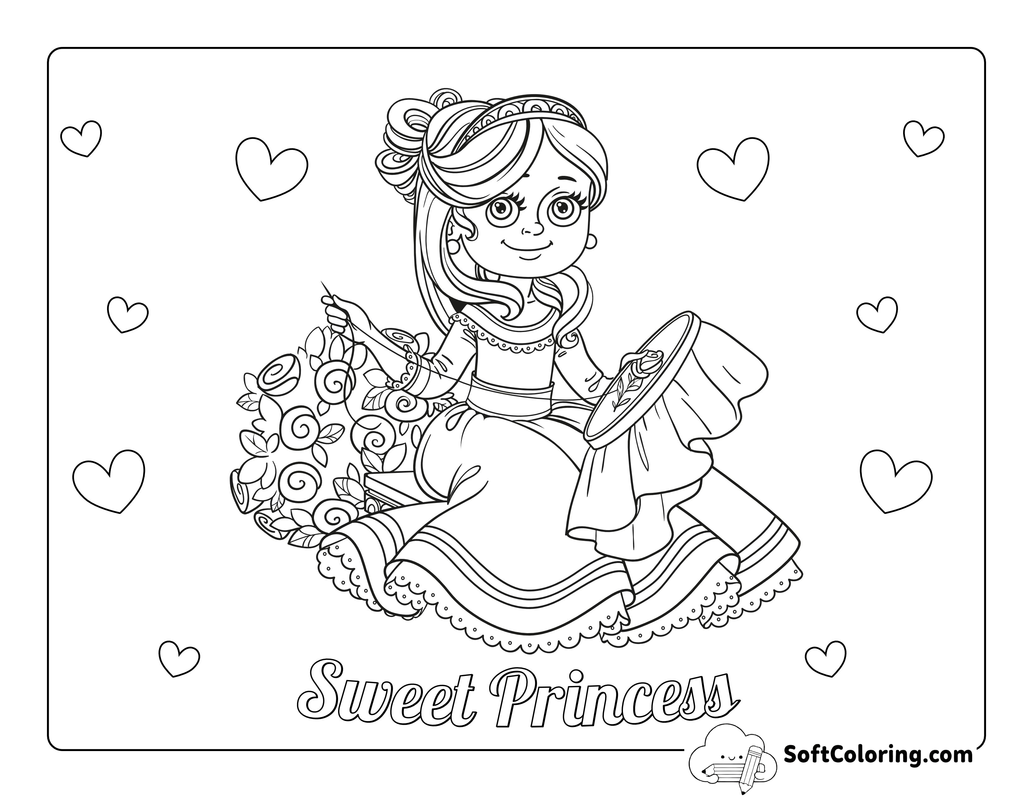 Beautiful Princess Sewing Picture to Color